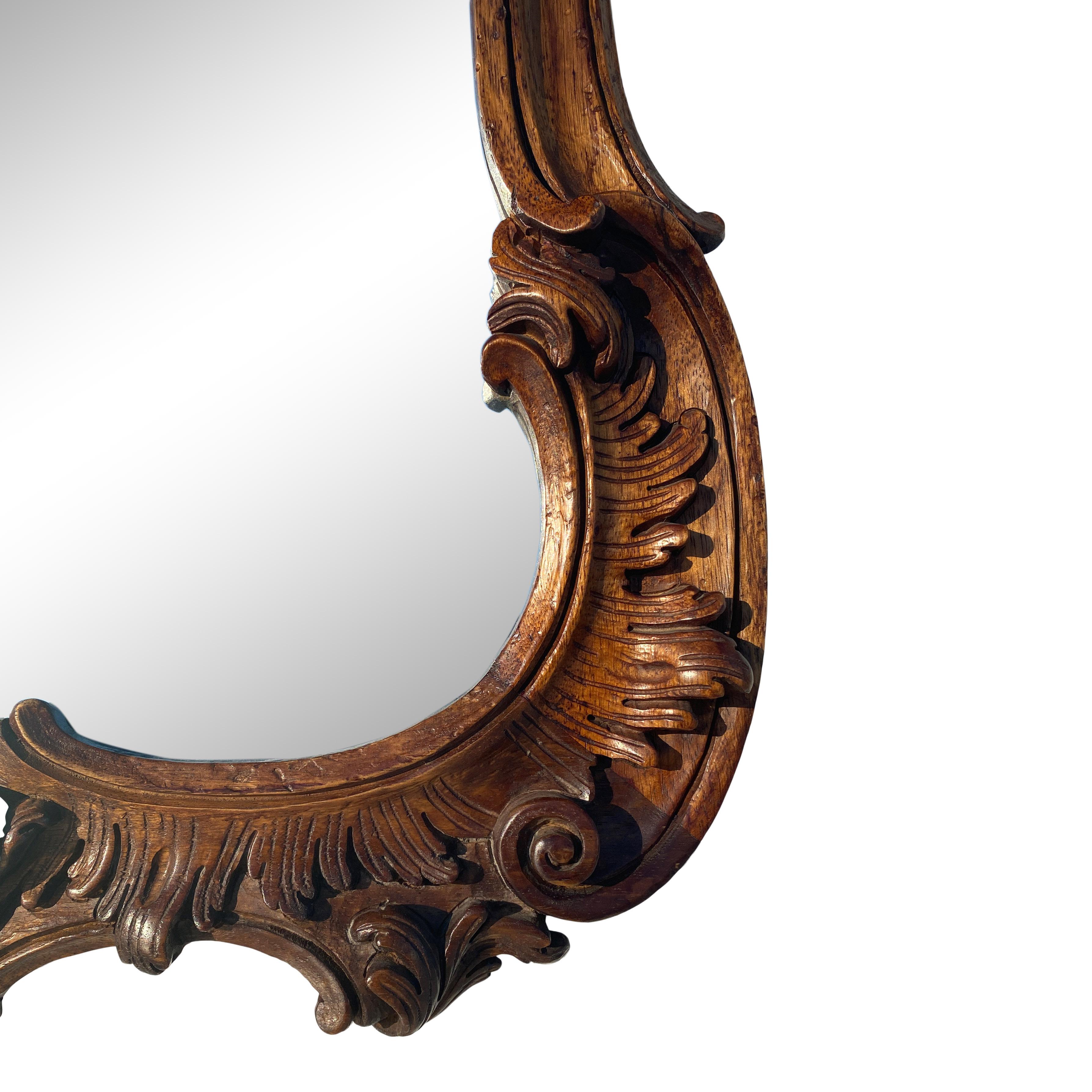 Late 20th Century Rococo Style Hand Carved Walnut Mirror For Sale