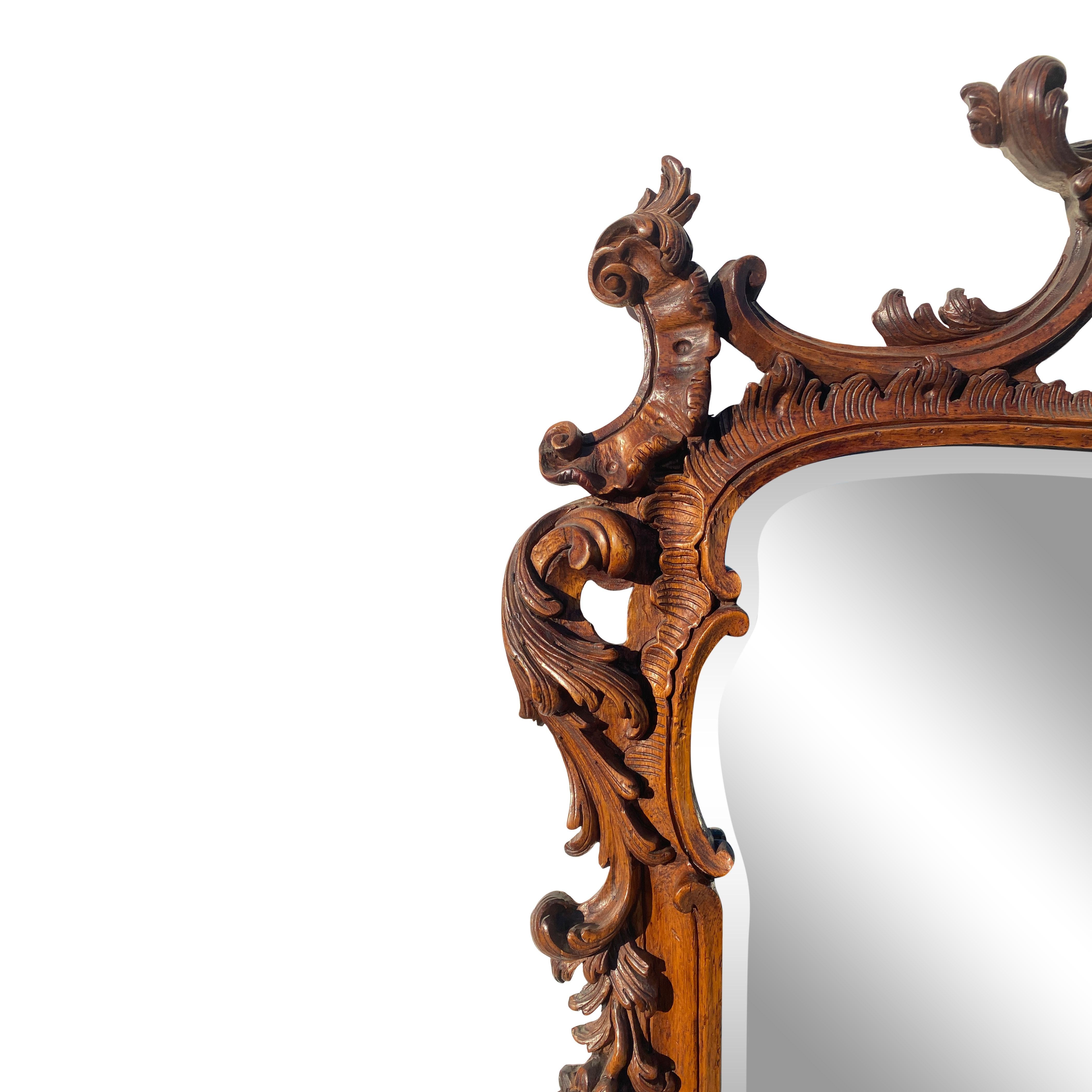 Rococo Style Hand Carved Walnut Mirror For Sale 1