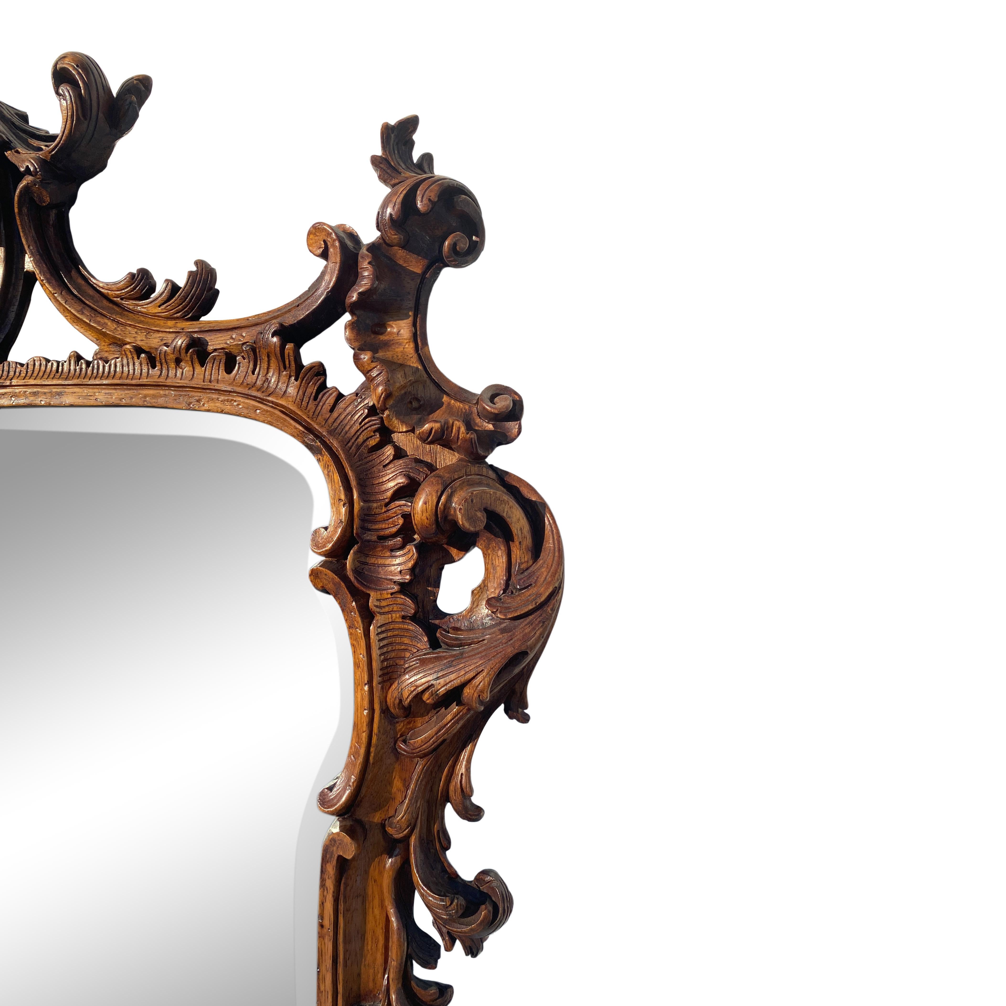 Rococo Style Hand Carved Walnut Mirror For Sale 2