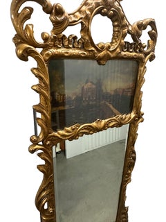 Rococo Style Hand-Painted Plaster Trimeau Mirror with églomisé City Scape