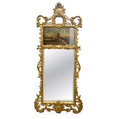 Rococo Style Hand-Painted Plaster Trimeau Mirror with églomisé City Scape