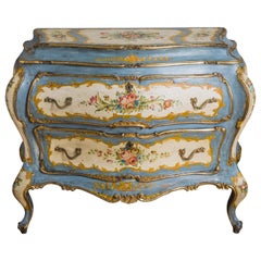 Rococo Style Hand Painted Venetian Bombe Chest of Drawers, Early 1900's