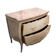 Rococo Style Handcrafted Two Drawer Chest with Marble Top, Italy, 19th Century