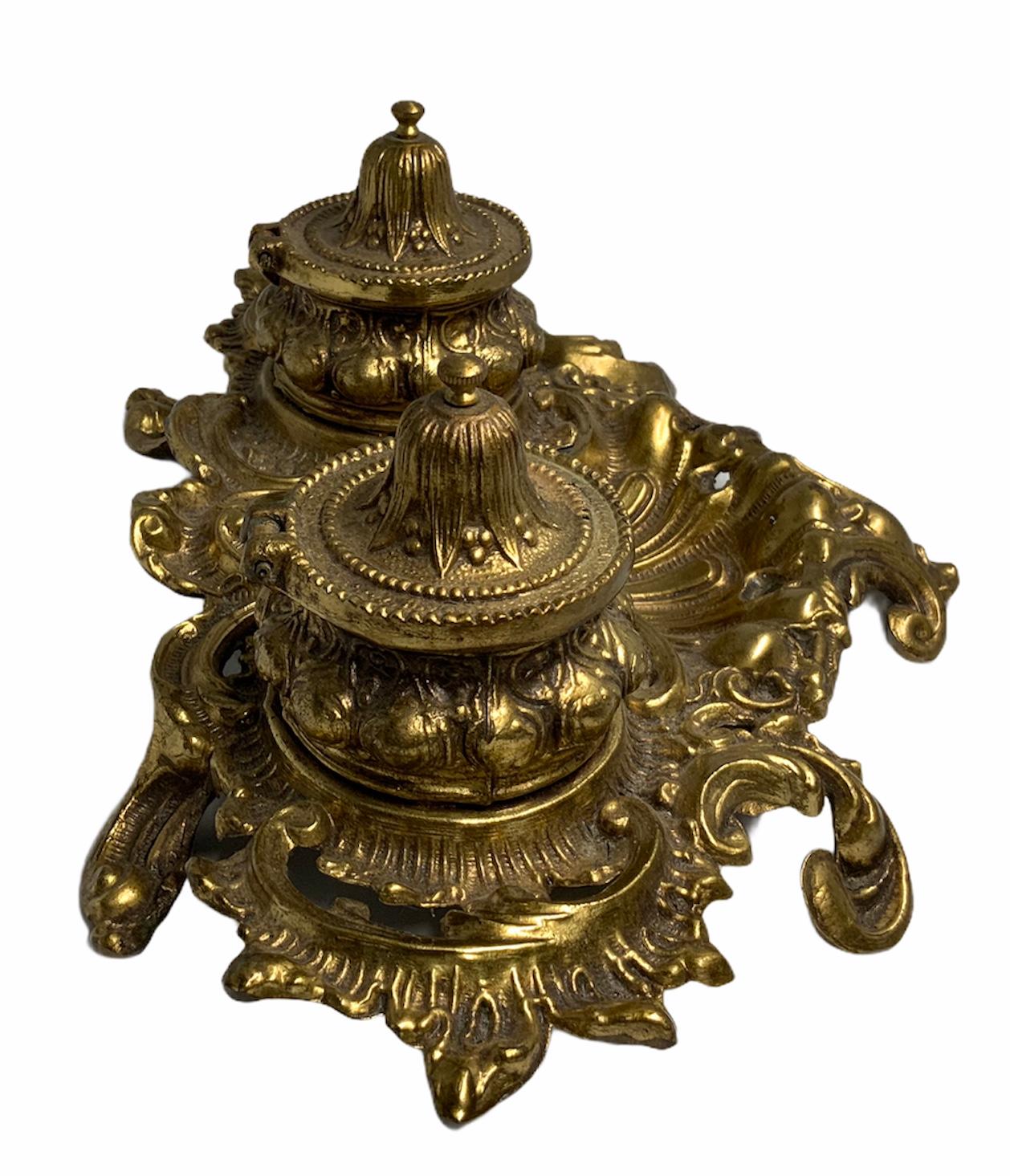 Rococo Revival Rococo Style Heavy Bronze Inkwell For Sale