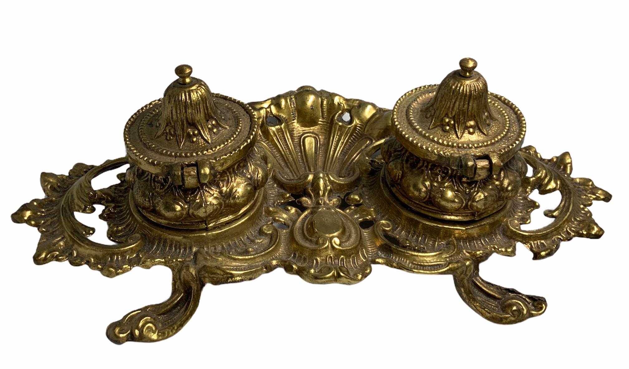 Unknown Rococo Style Heavy Bronze Inkwell For Sale
