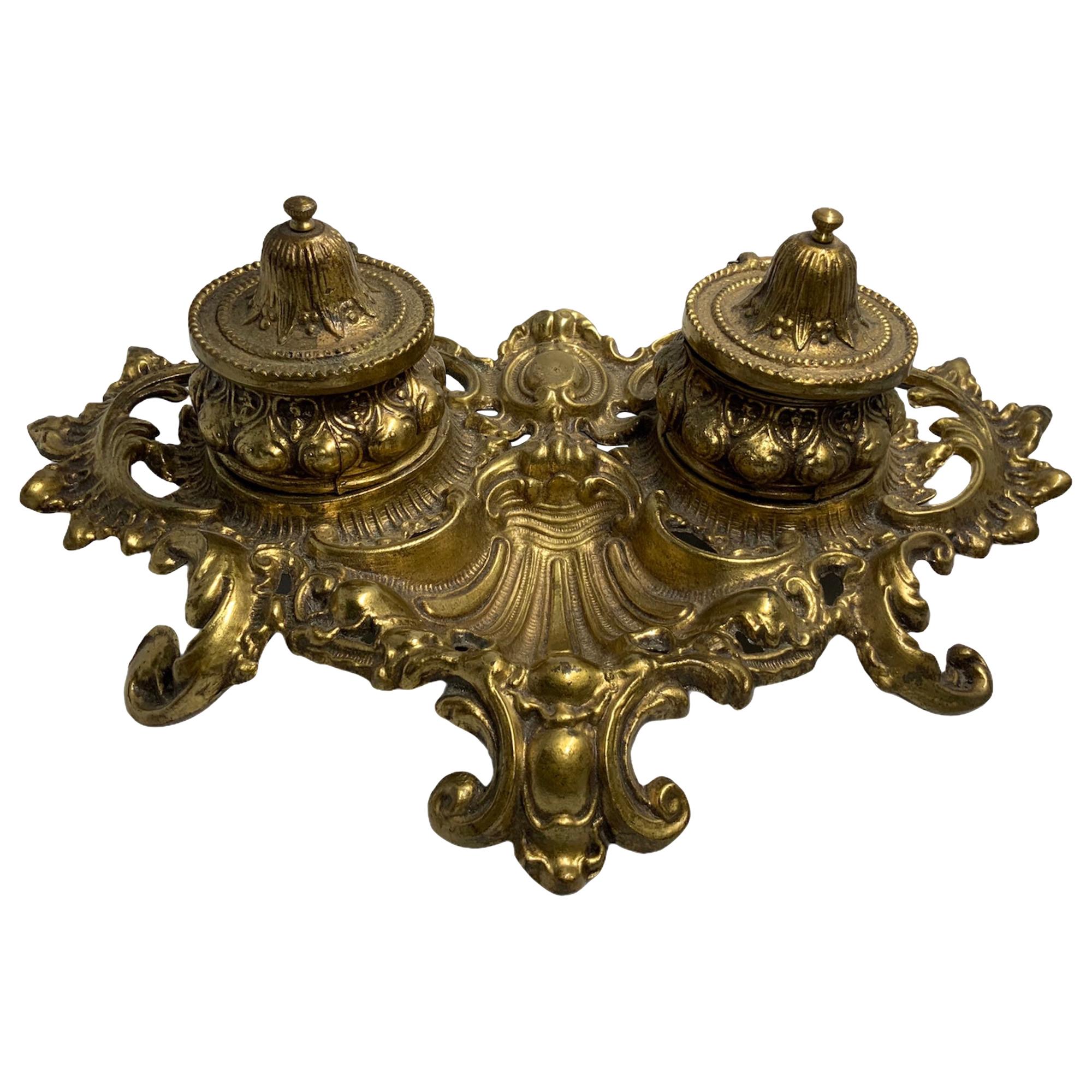 Rococo Style Heavy Bronze Inkwell For Sale