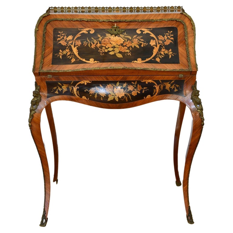 RococoStyle Inlaid Slant Front Desk For Sale at 1stDibs