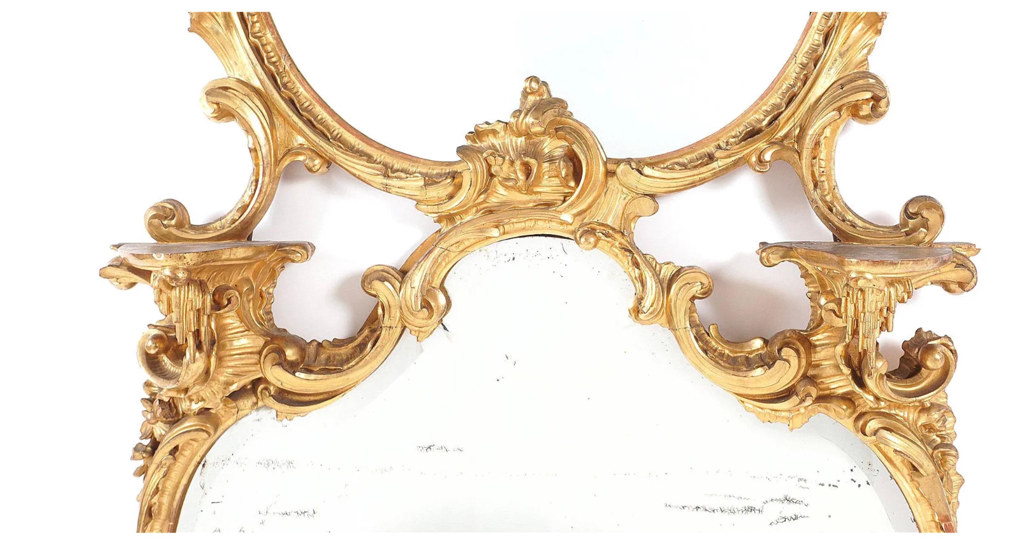Rococo Style Italian Gilt Wood Mirror In Fair Condition For Sale In Dallas, TX