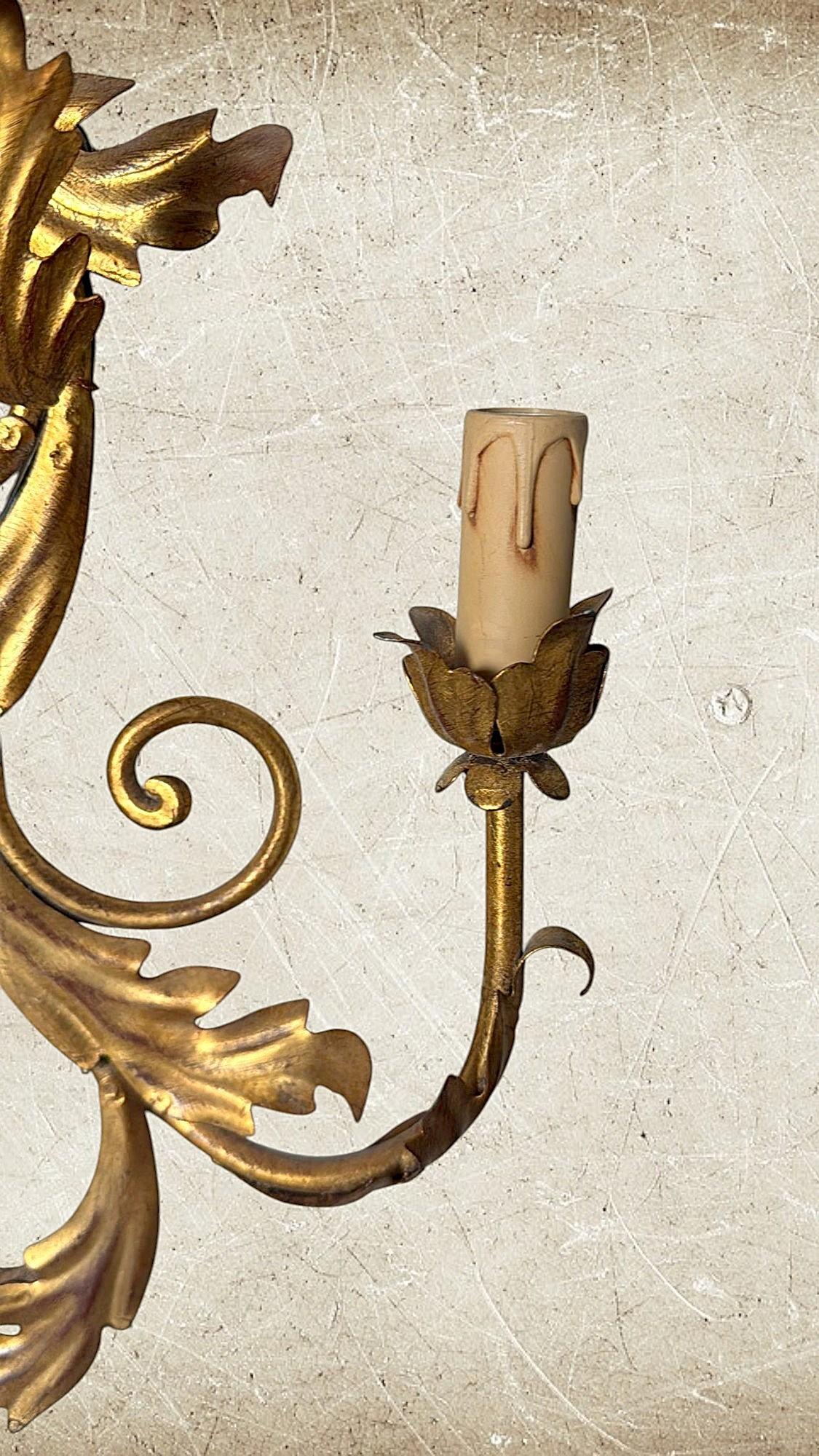 Ottone Applique da parete italiana in stile rococò con lastra e fusione in ottone dorato in vendita