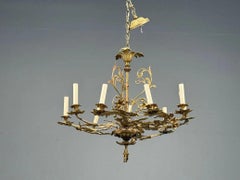 Rococo Style, Leaf and Vine Chandelier, Dore Bronze, Italy, 1920s
