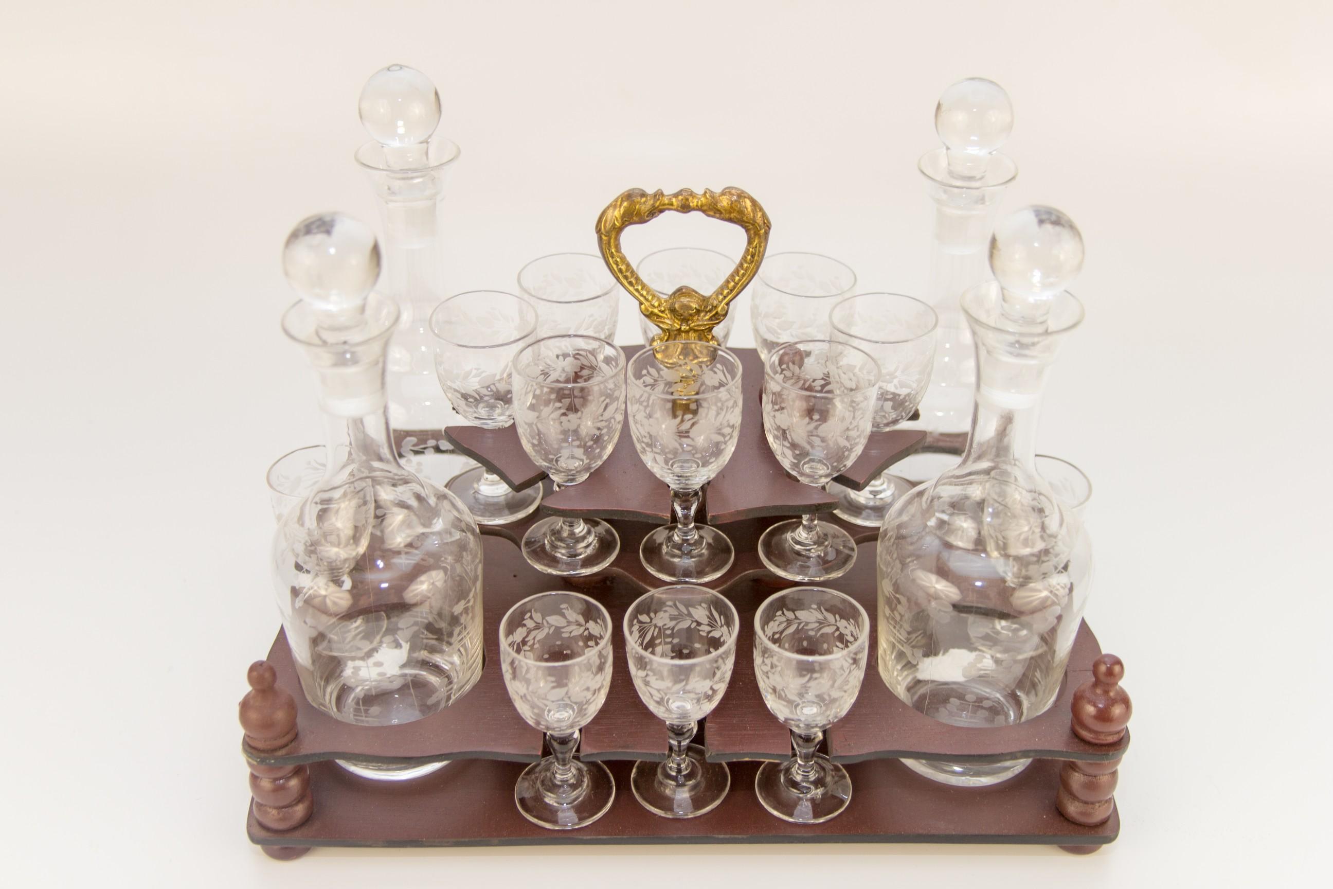 Early 20th Century Rococo Style Liquor Bar Tantalus Liquor Cabinet with Bronze Mounts
