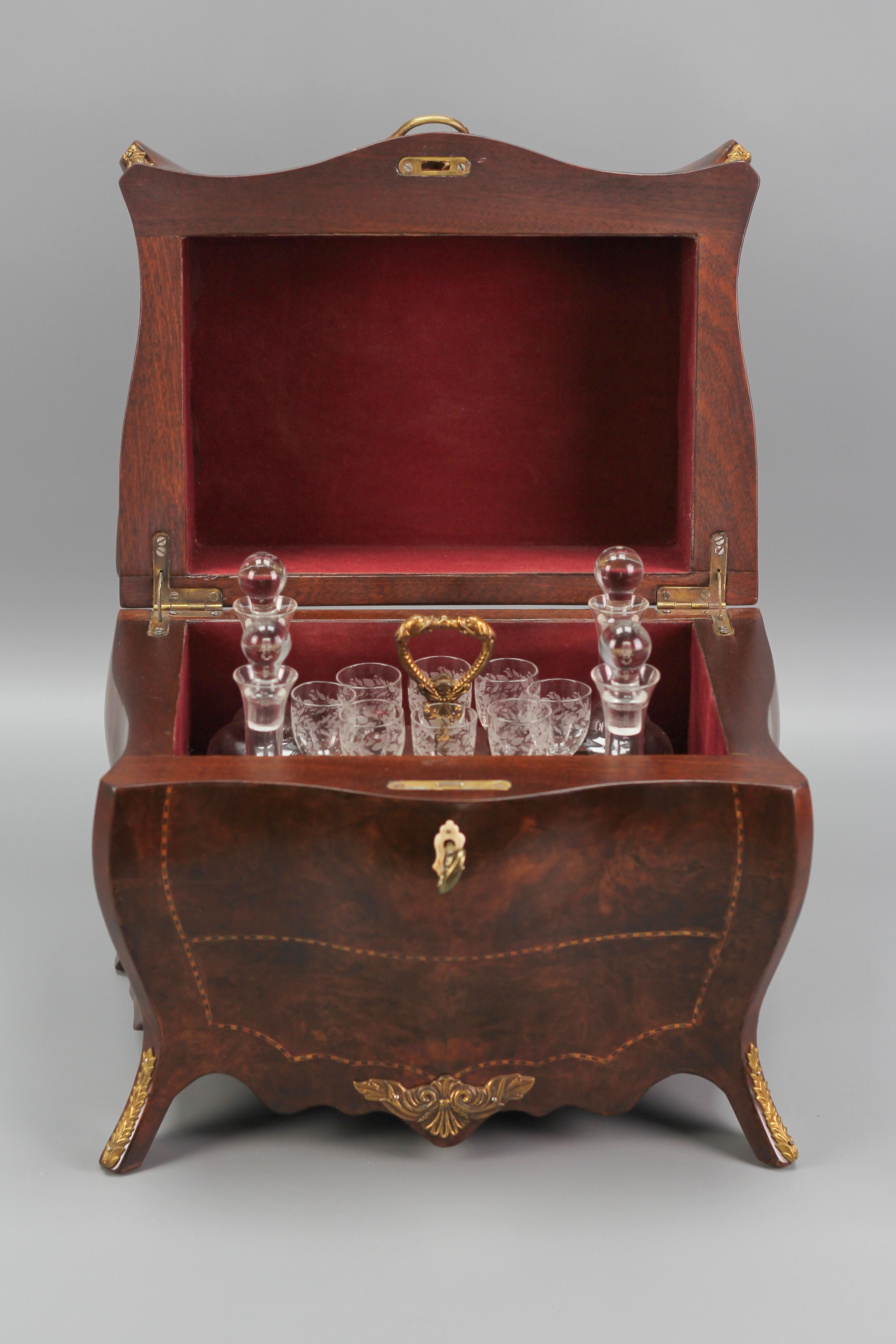 Louis XV Rococo Style Liquor Bar Tantalus Liquor Cabinet with Bronze Mounts, 1920s For Sale