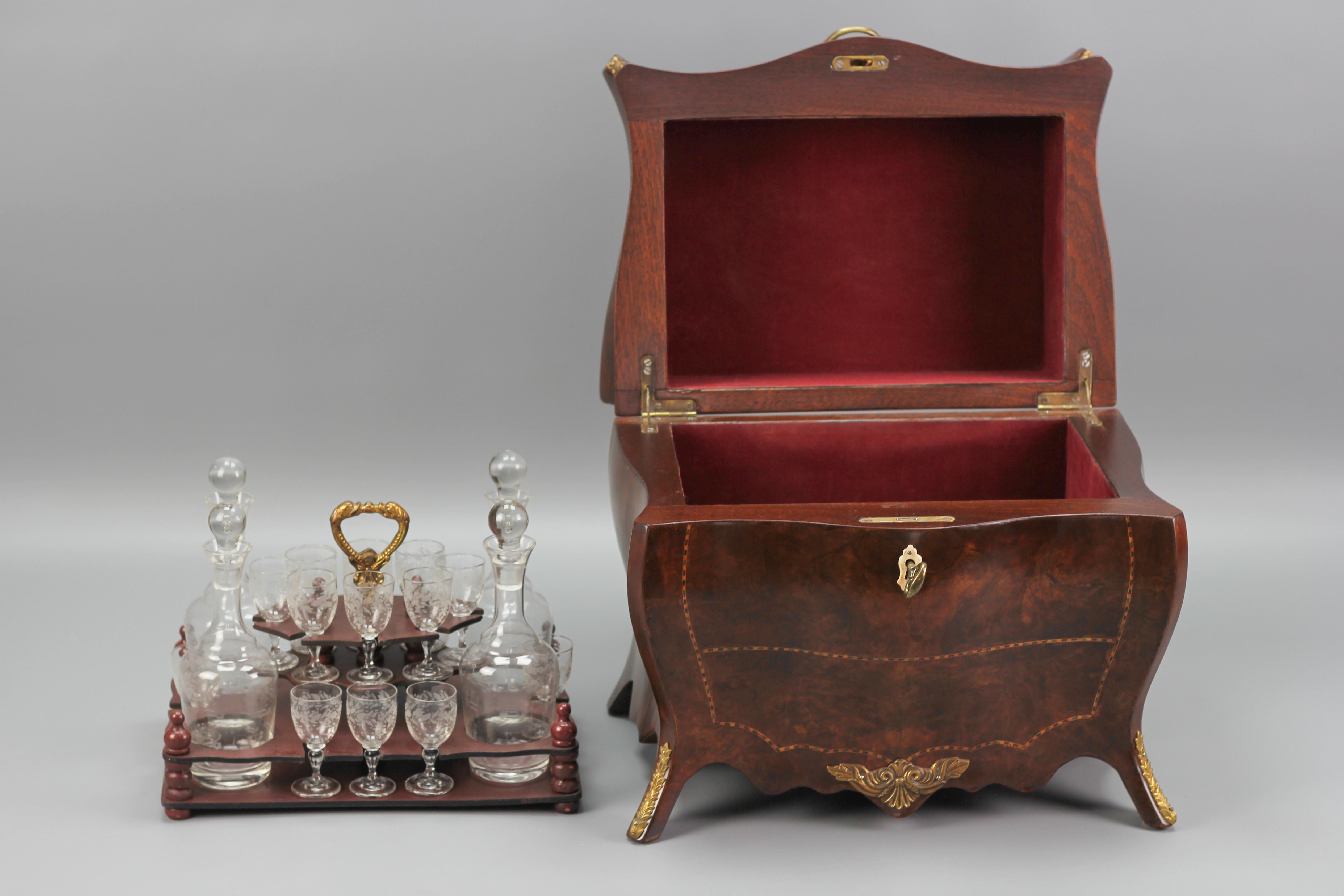 French Rococo Style Liquor Bar Tantalus Liquor Cabinet with Bronze Mounts, 1920s For Sale