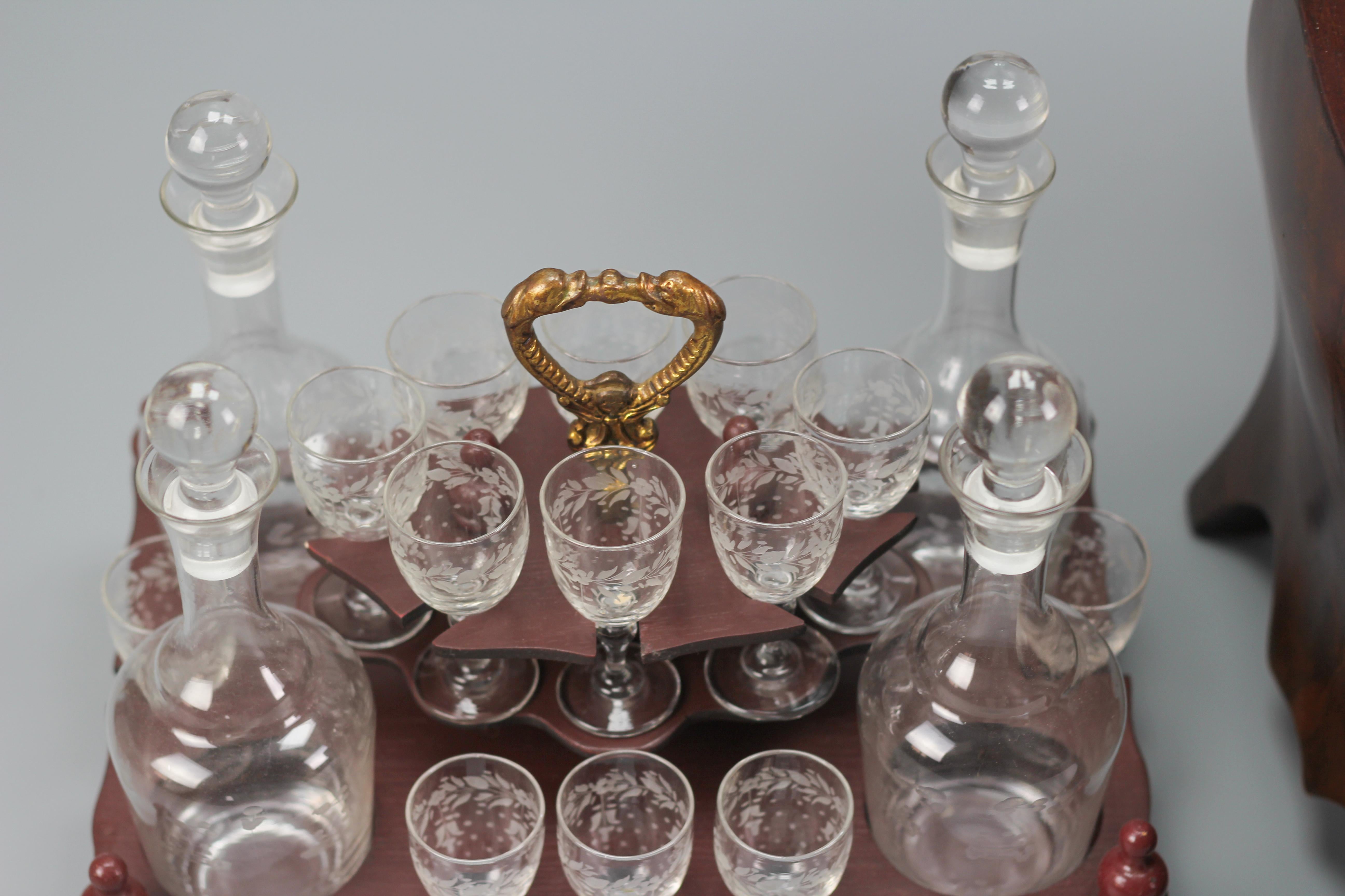 Veneer Rococo Style Liquor Bar Tantalus Liquor Cabinet with Bronze Mounts, 1920s For Sale