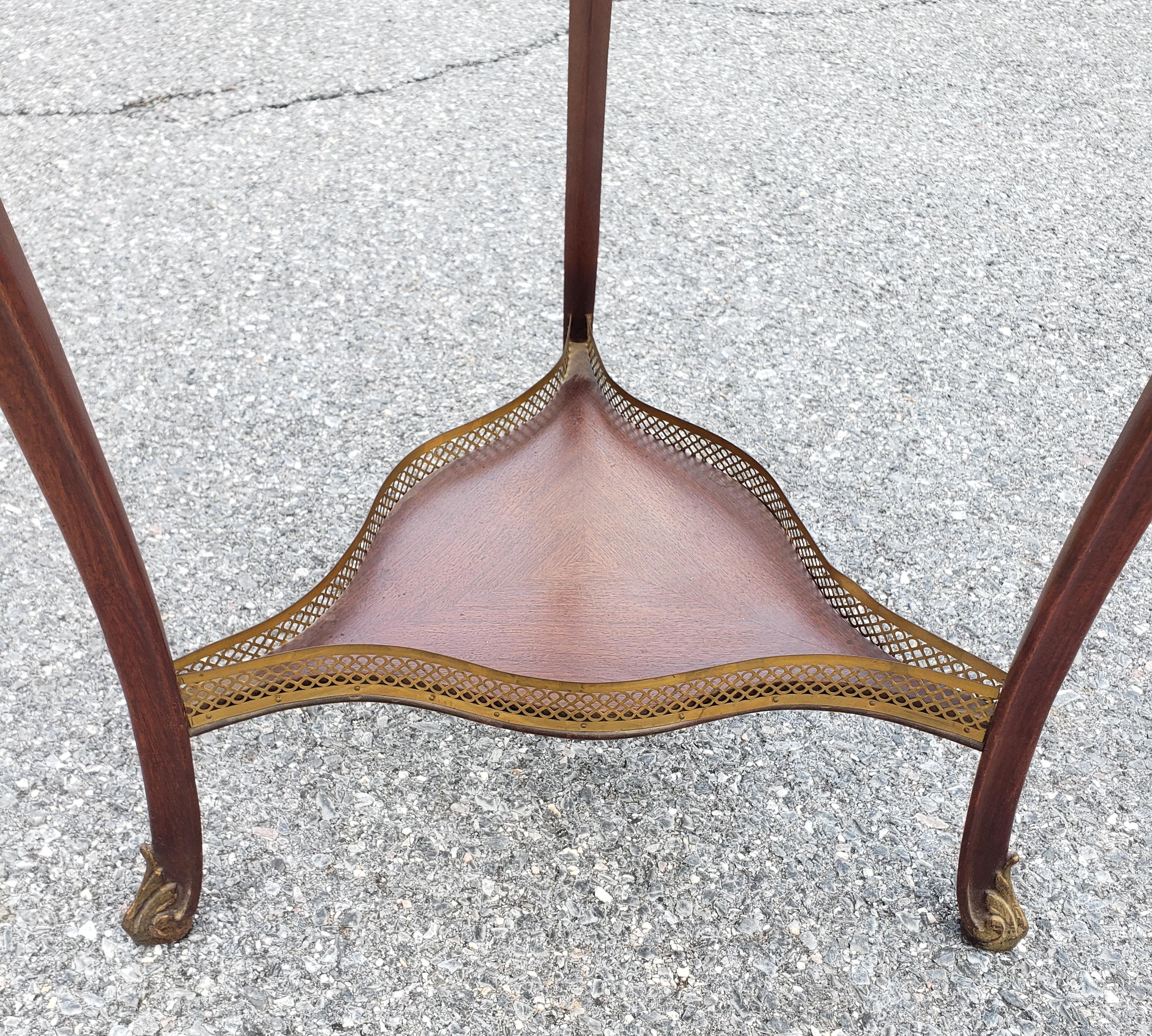 Inlay Rococo Style Marquetry Fruitwood & Gilt Metal Mounted Triangular Drop Leaf Table For Sale