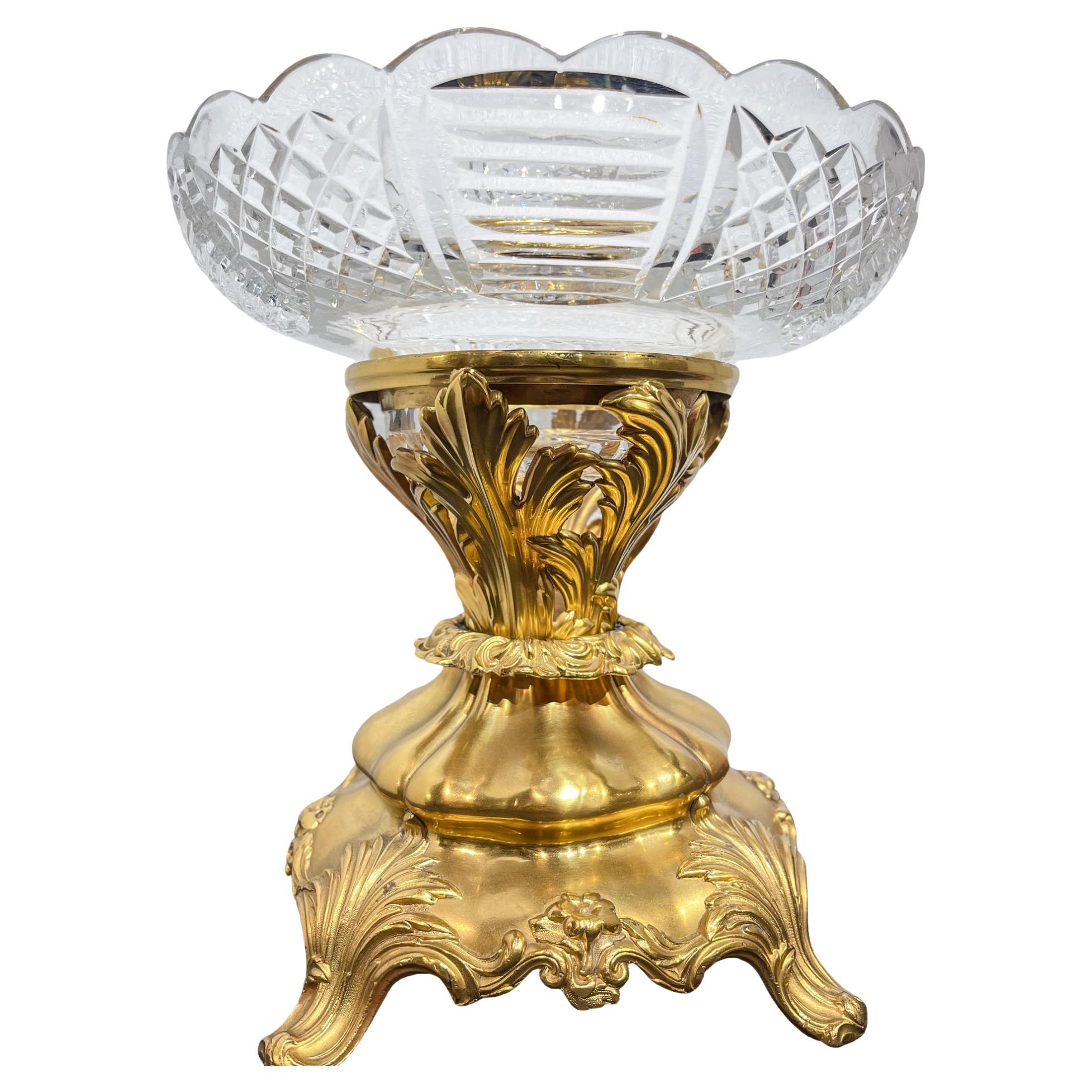 Rococo Style Molded Glass and Gilt-Metal Footed Bowl For Sale