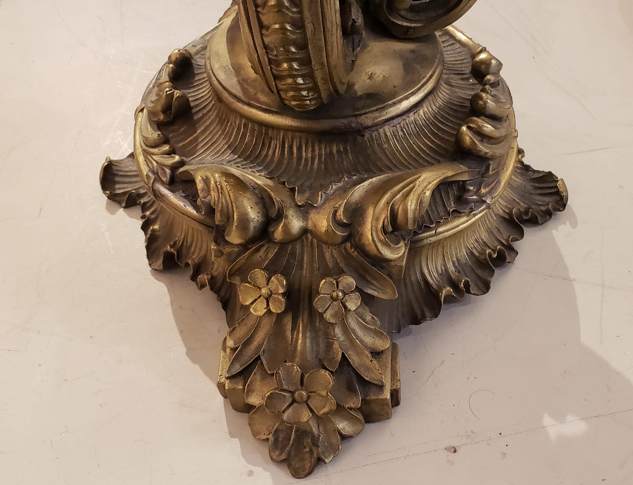 American Rococo Style Molded Glass Mounted Patinated Metal and Brass Centerpiece For Sale