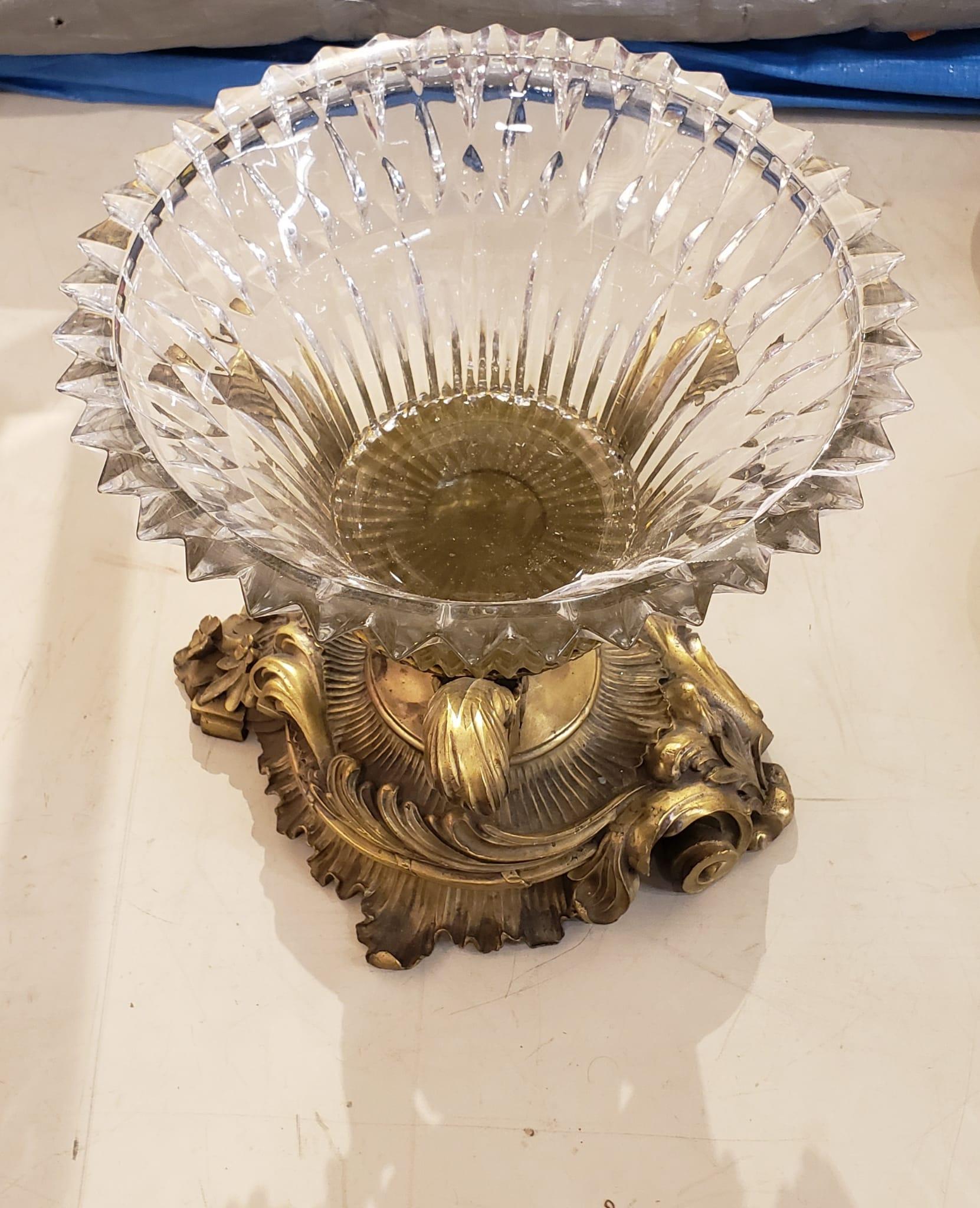 Rococo Style Molded Glass Mounted Patinated Metal and Brass Centerpiece In Good Condition For Sale In Germantown, MD