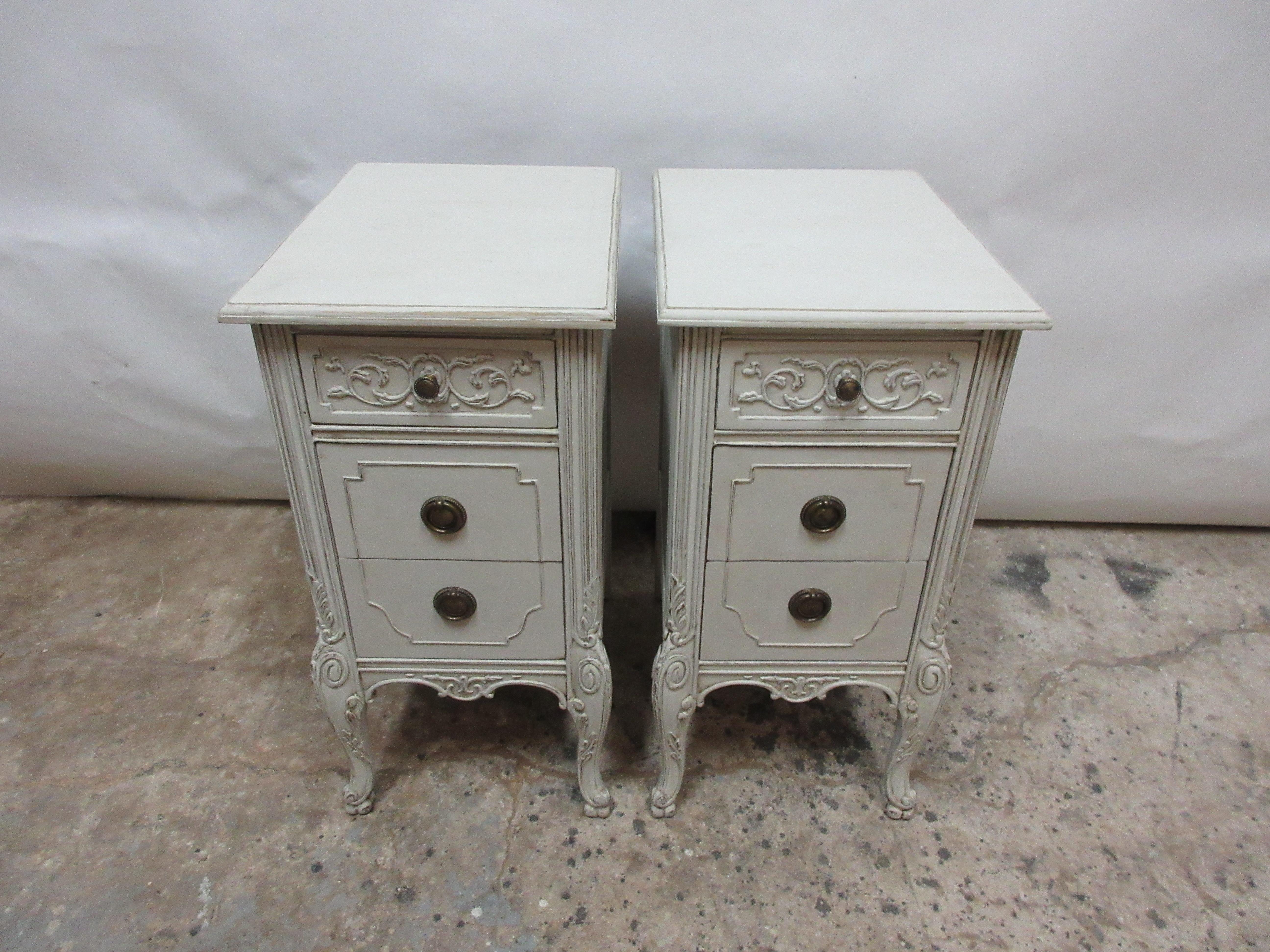 This is a set of 2 Rococo style nightstands. They have been restored and repainted in milk paints 