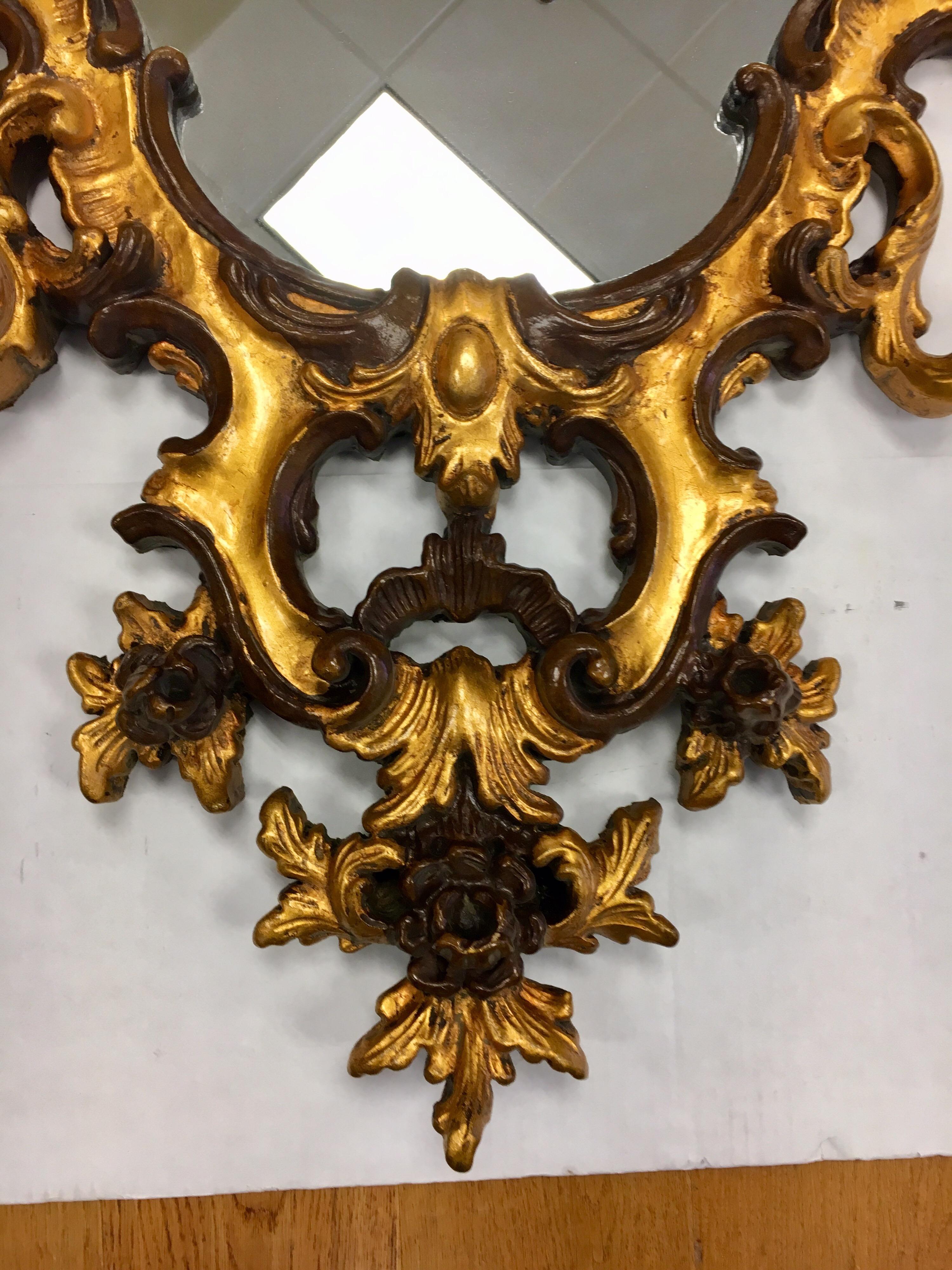 Rococo Style Ornate Carved Giltwood Shield Wall Mirror 6