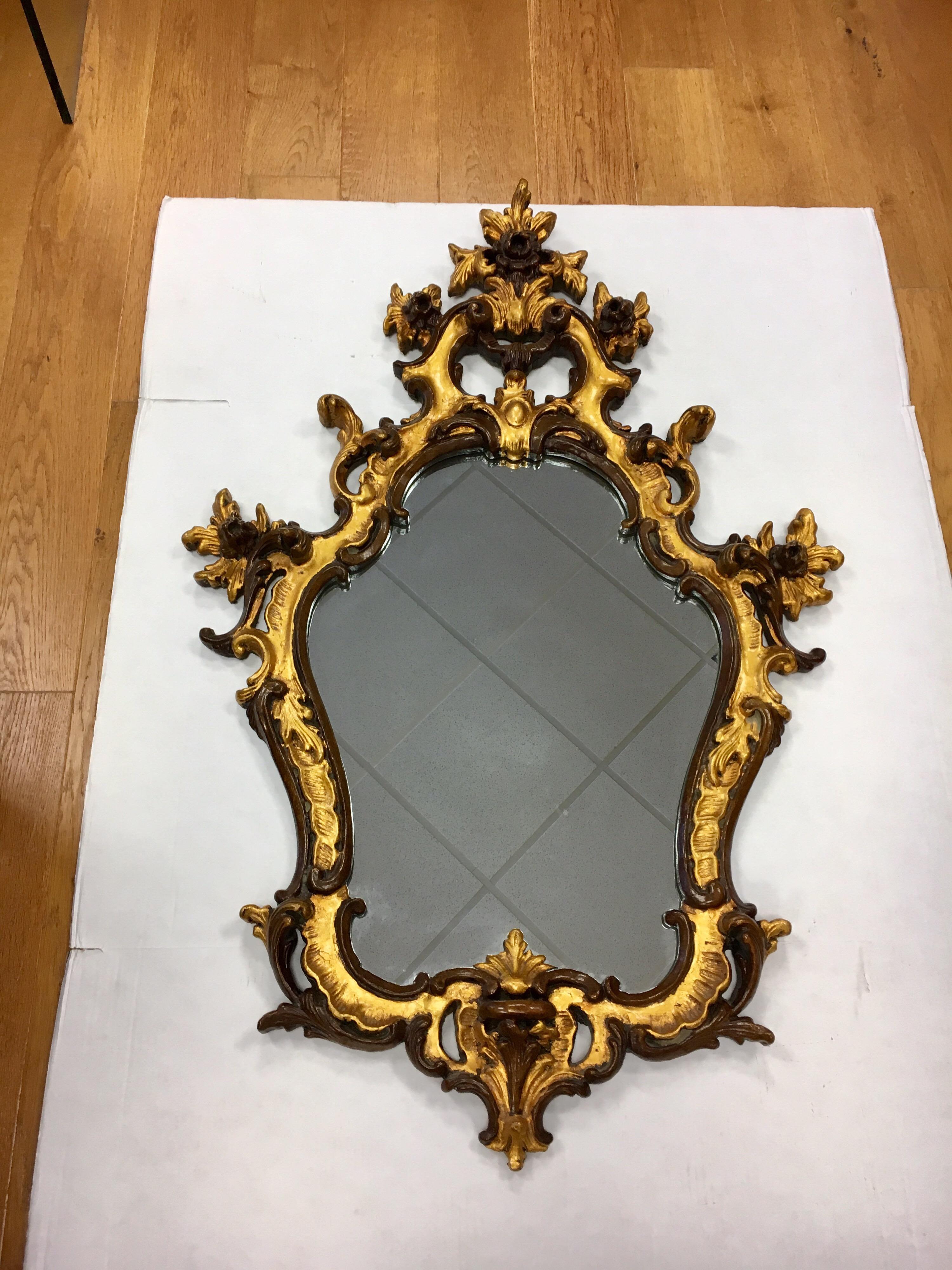 Italian Rococo Style Ornate Carved Giltwood Shield Wall Mirror
