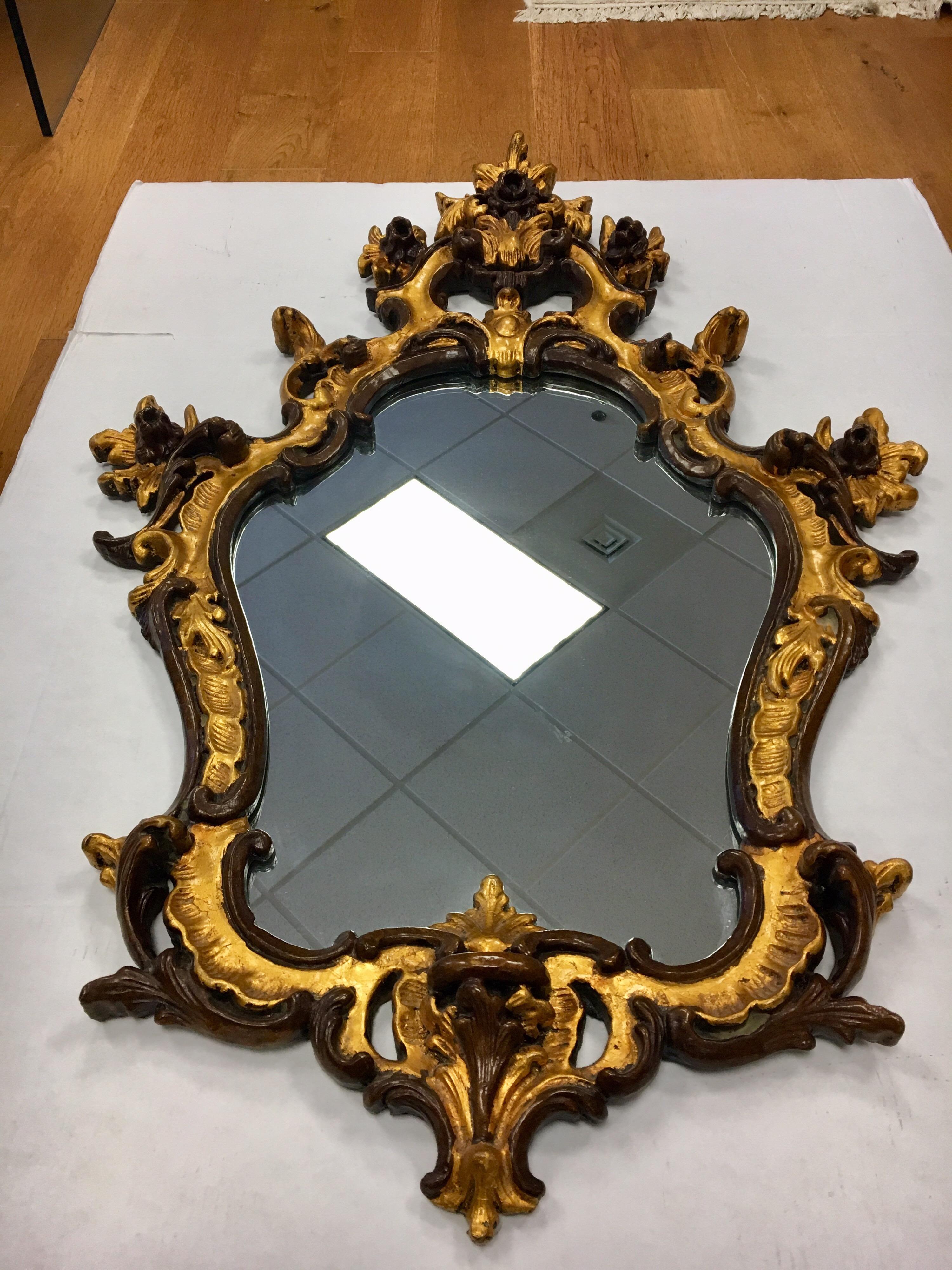 Rococo Style Ornate Carved Giltwood Shield Wall Mirror In Good Condition In West Hartford, CT