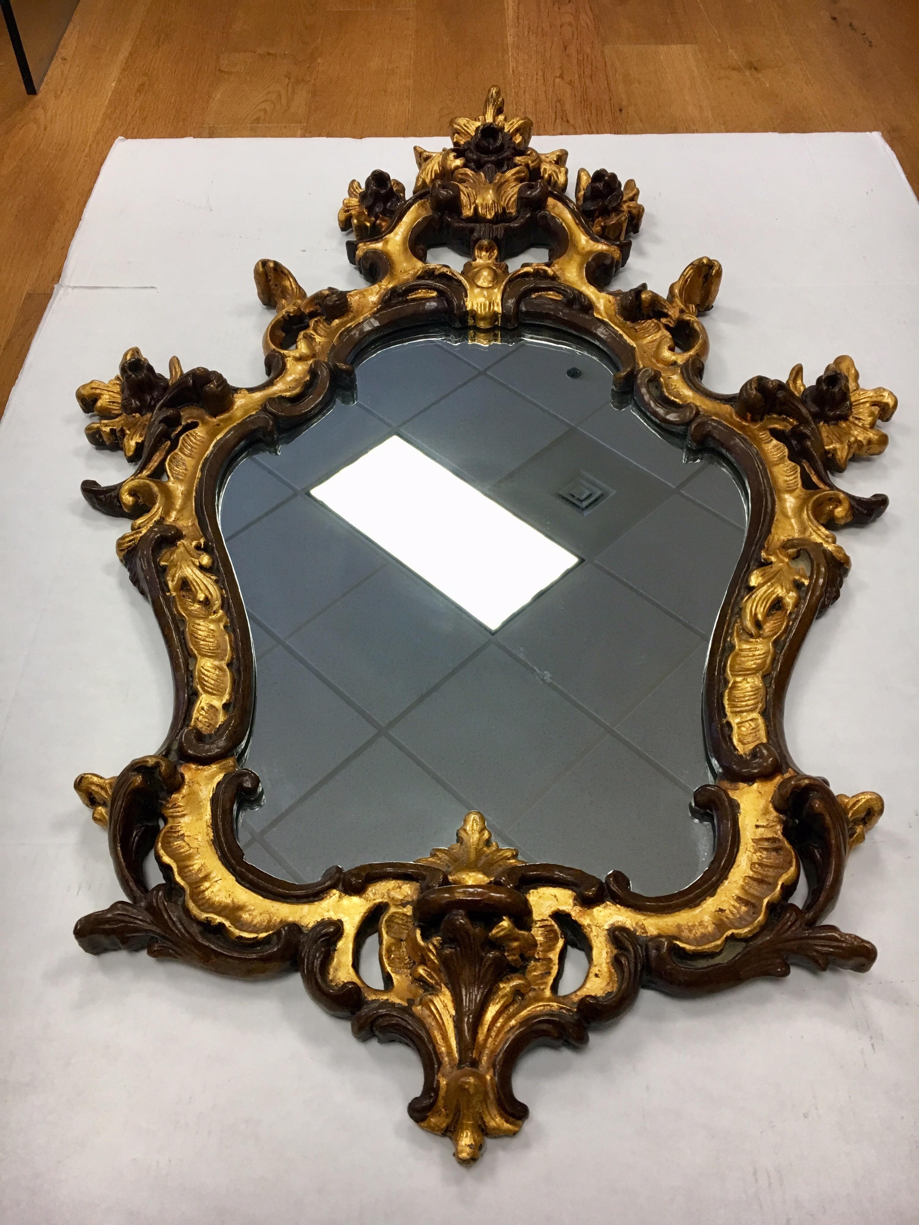 20th Century Rococo Style Ornate Carved Giltwood Shield Wall Mirror