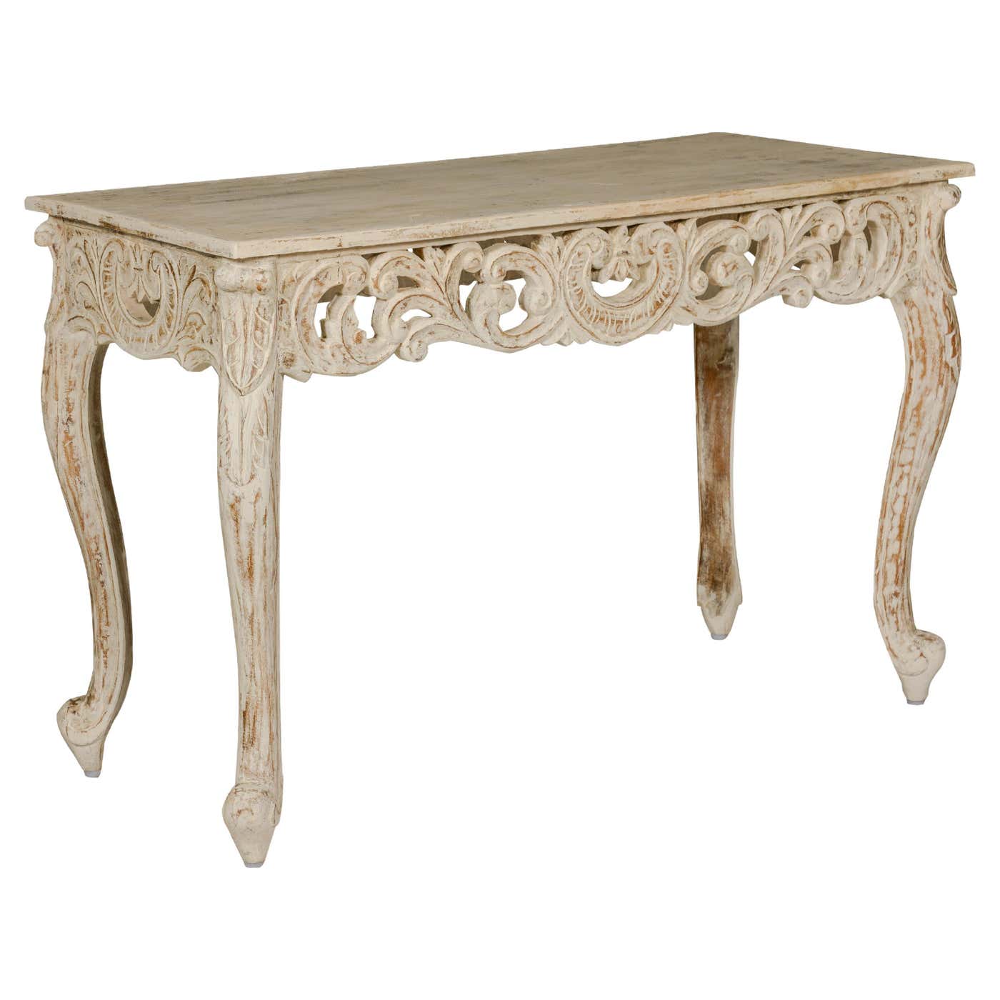 Rococo Style Painted Console Table with Carved Apron and Distressed ...