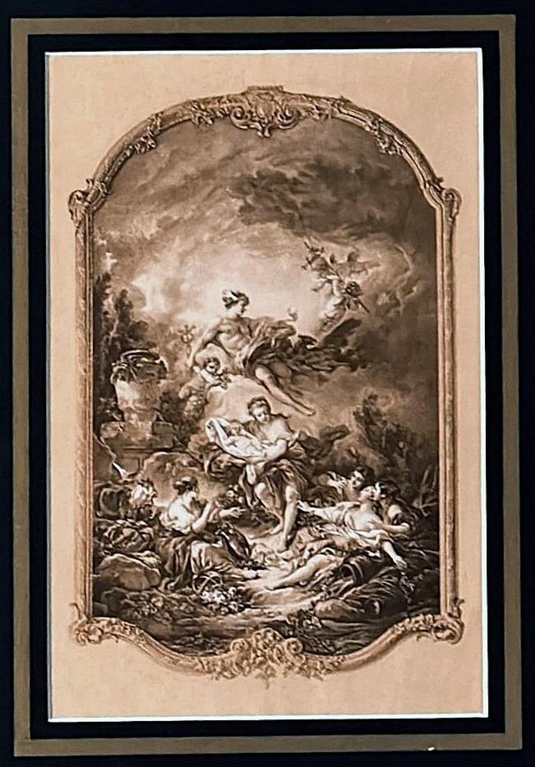Rococo Style Pair Of French Lithographs With Italian Wooden Frames  Gold Accents For Sale 6