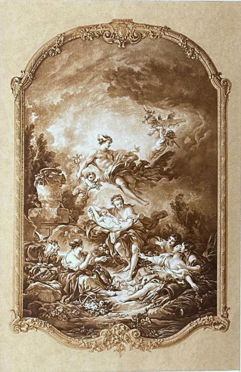 Rococo Style Pair Of French Lithographs With Italian Wooden Frames  Gold Accents For Sale 7