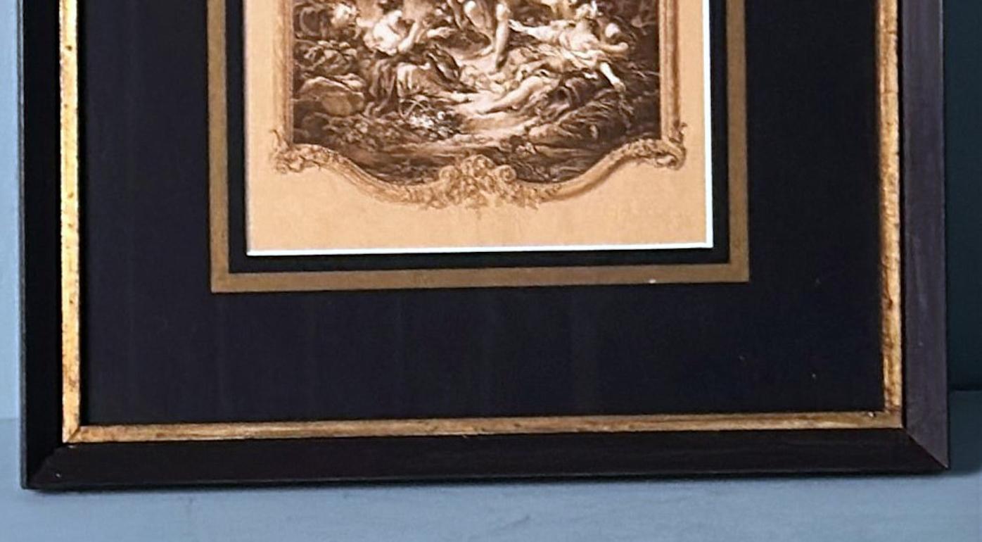 Rococo Style Pair Of French Lithographs With Italian Wooden Frames  Gold Accents For Sale 10