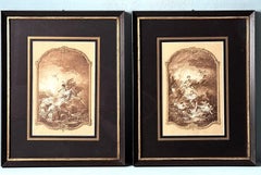Rococo Style Pair Of French Lithographs With Italian Wooden Frames  Gold Accents