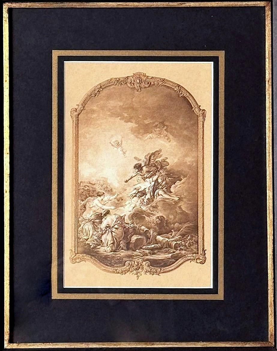 Rococo Style Pair Of French Lithographs With Italian Wooden Frames  Gold Accents In Good Condition For Sale In Prato, Tuscany