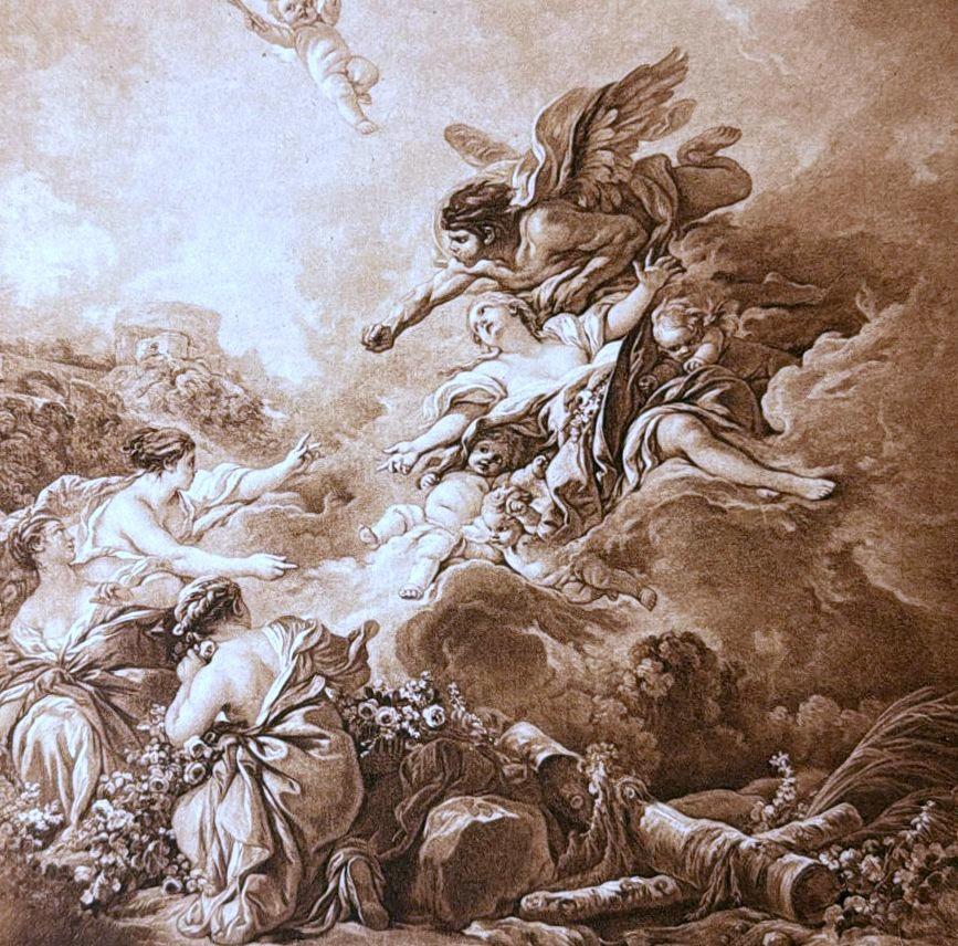 Rococo Style Pair Of French Lithographs With Italian Wooden Frames  Gold Accents For Sale 2