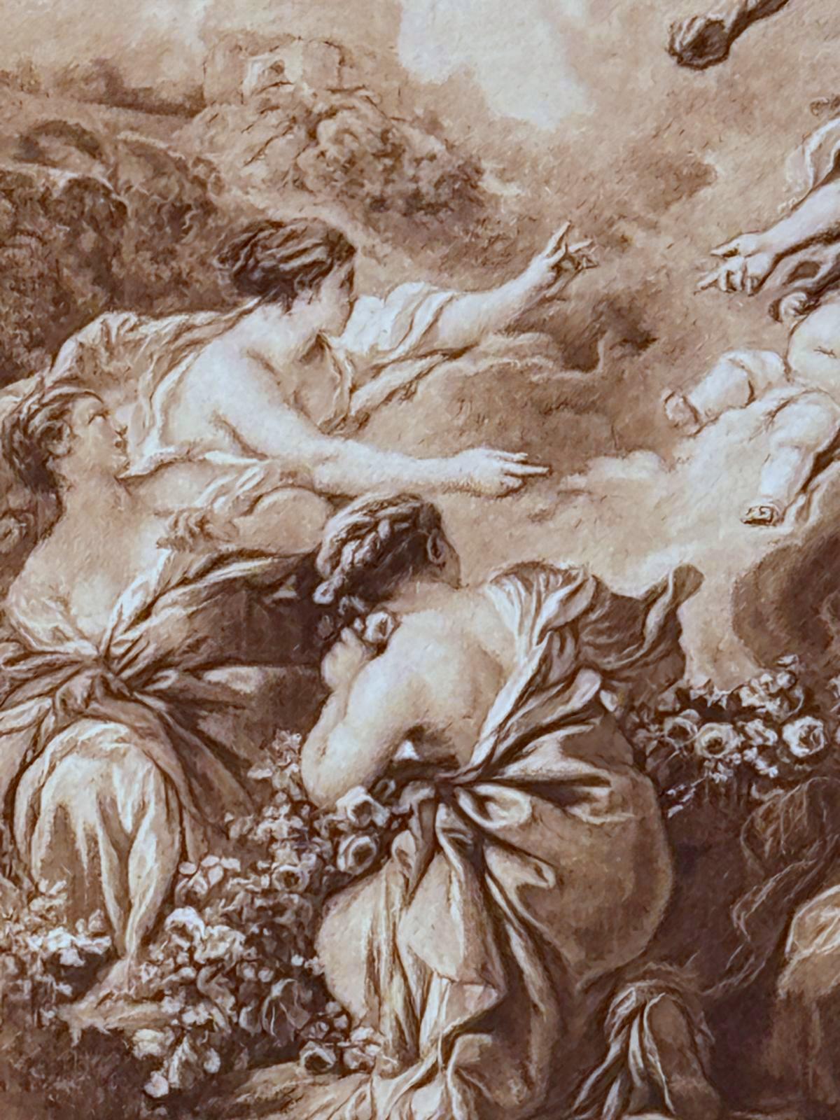 Rococo Style Pair Of French Lithographs With Italian Wooden Frames  Gold Accents For Sale 3