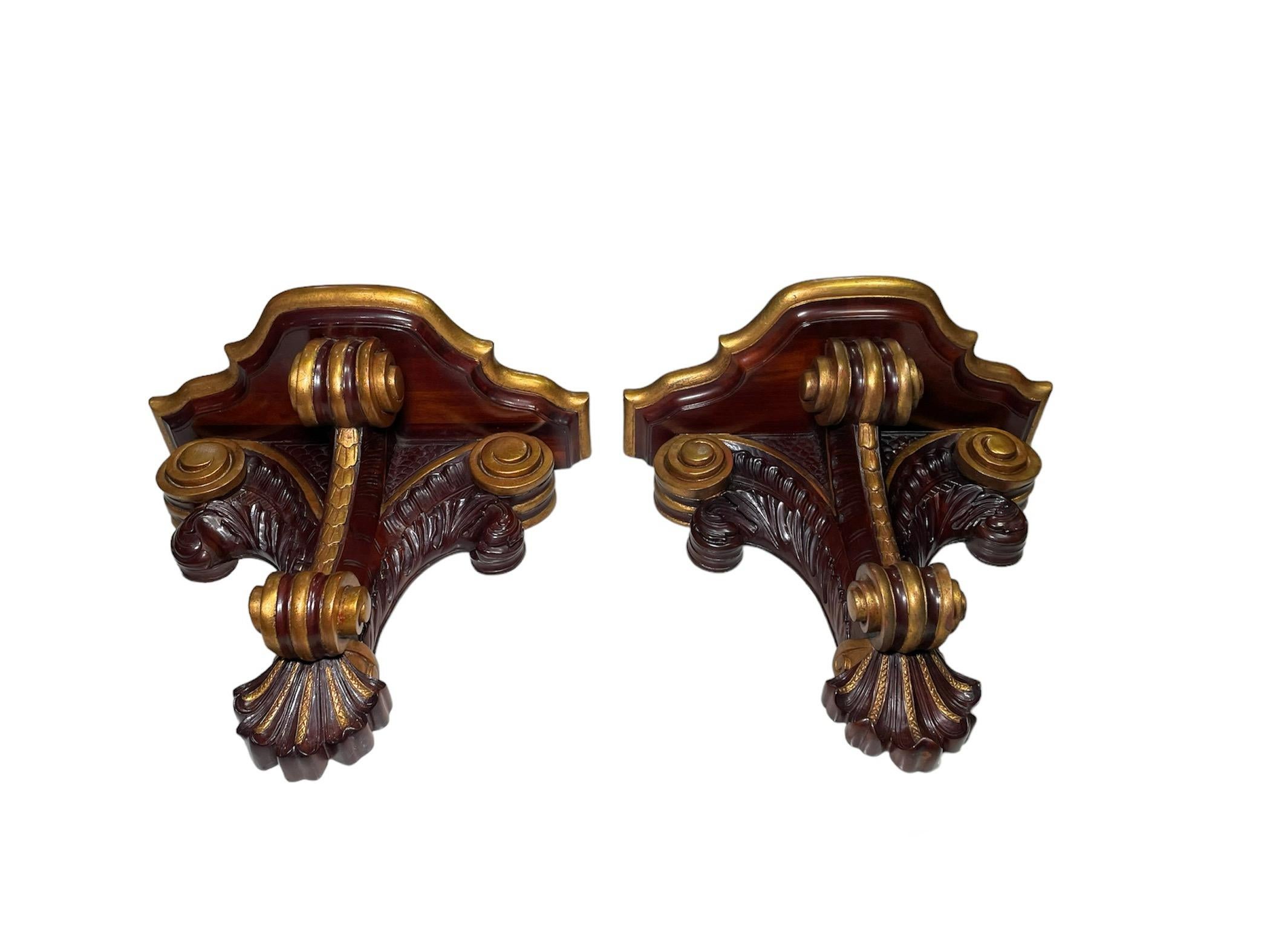 Rococo Style Pair Of Gilt Dark Wood Brackets/Shelves  For Sale 5