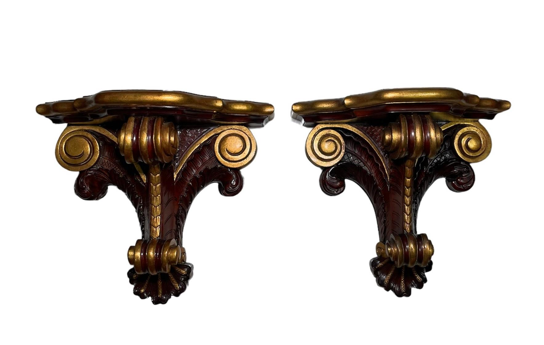 Rococo Style Pair Of Gilt Dark Wood Brackets/Shelves  For Sale 8
