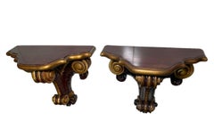 Rococo Style Pair Of Gilt Dark Wood Brackets/Shelves