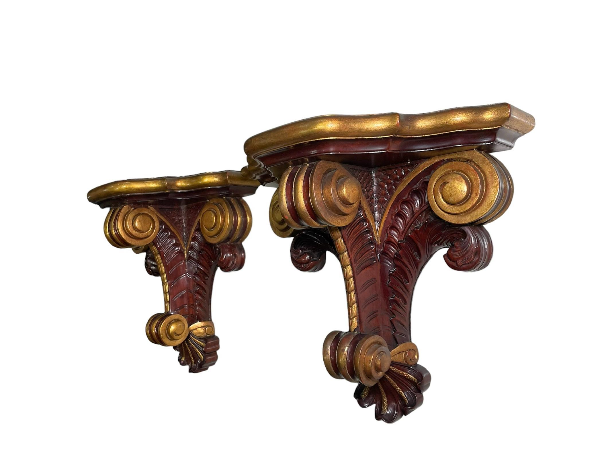 Rococo Revival Rococo Style Pair Of Gilt Dark Wood Brackets/Shelves  For Sale