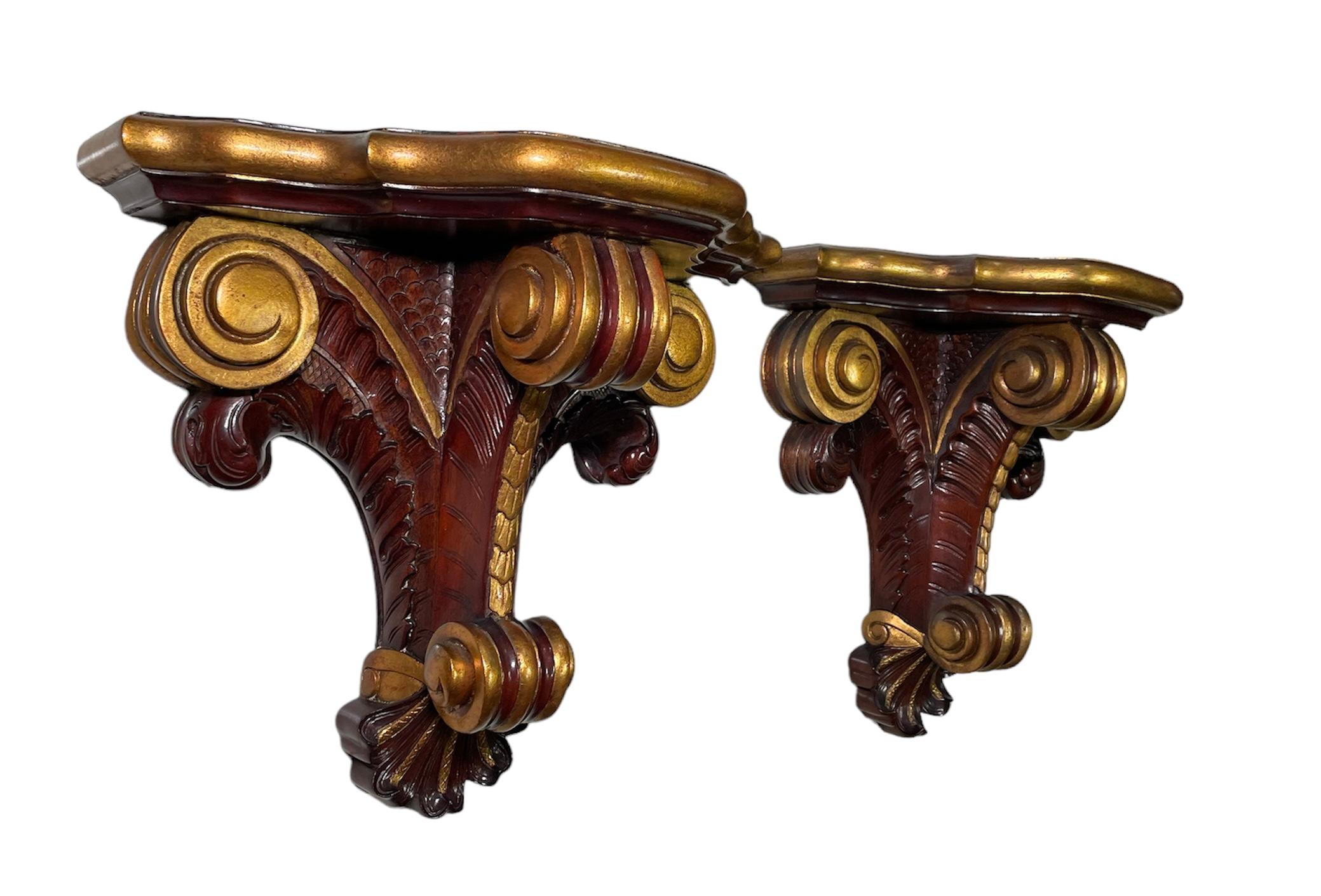 Unknown Rococo Style Pair Of Gilt Dark Wood Brackets/Shelves  For Sale