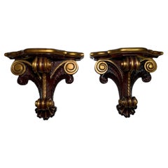 Vintage Rococo Style Pair Of Gilt Dark Wood Brackets/Shelves 