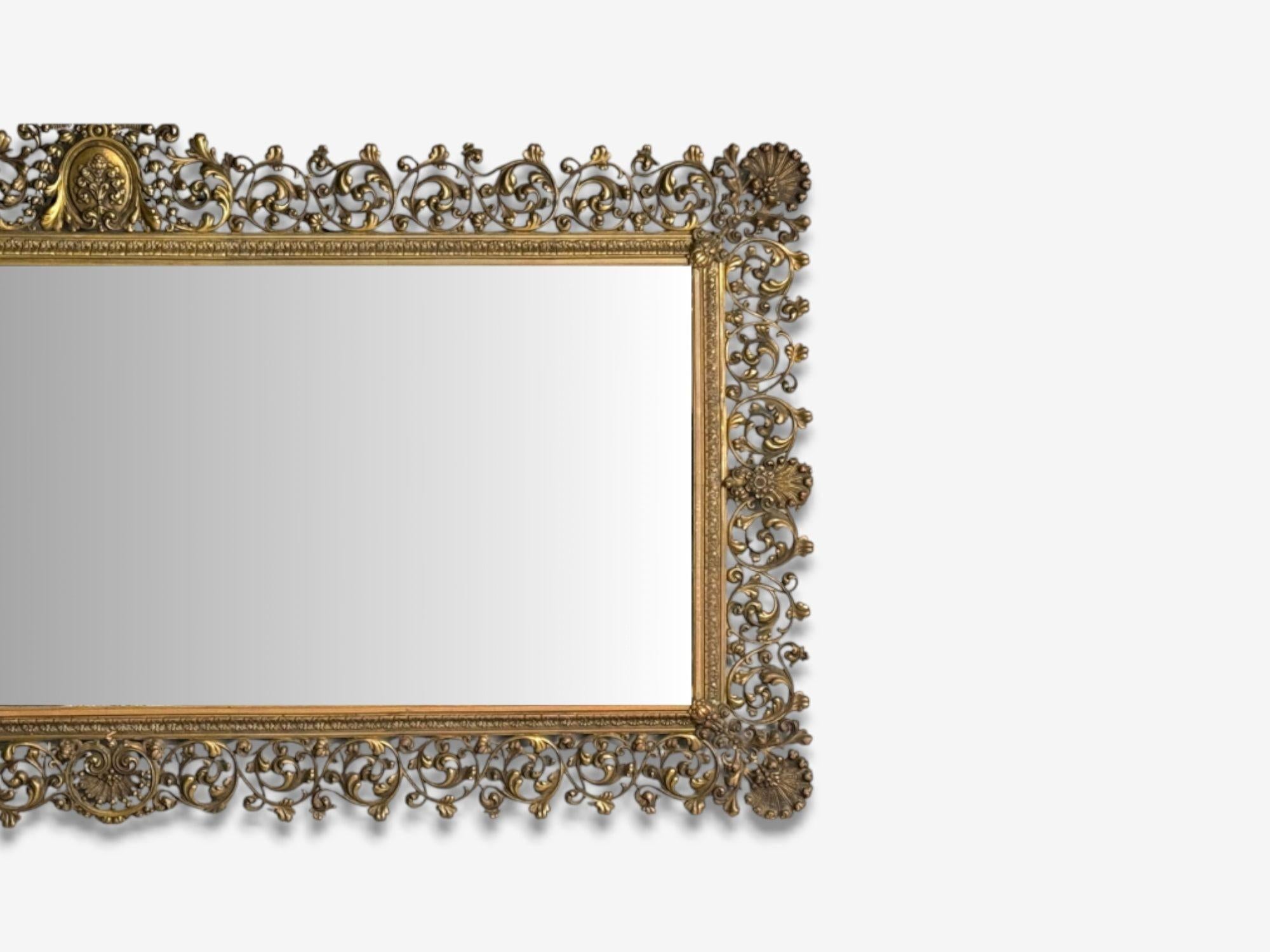 French Rococo Style, Patinated Bronze, Large Ornate Wall Mirror, France, 1930s For Sale