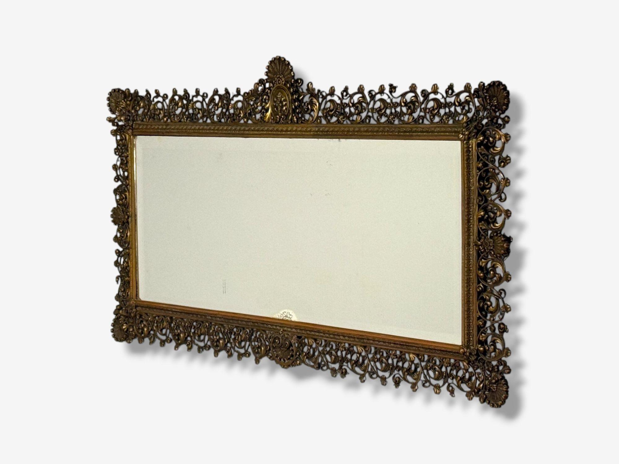 Rococo Style, Patinated Bronze, Large Ornate Wall Mirror, France, 1930s In Good Condition For Sale In Manhasset, NY