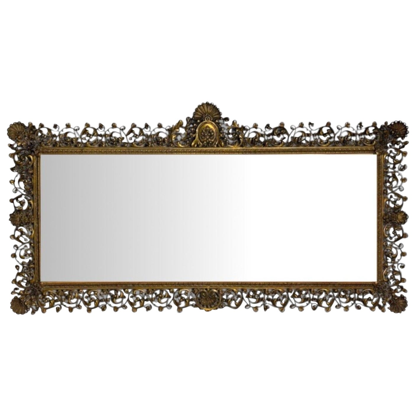 Specchio da parete grande e decorato in stile rococò, bronzo patinato, Francia, anni '30 in vendita