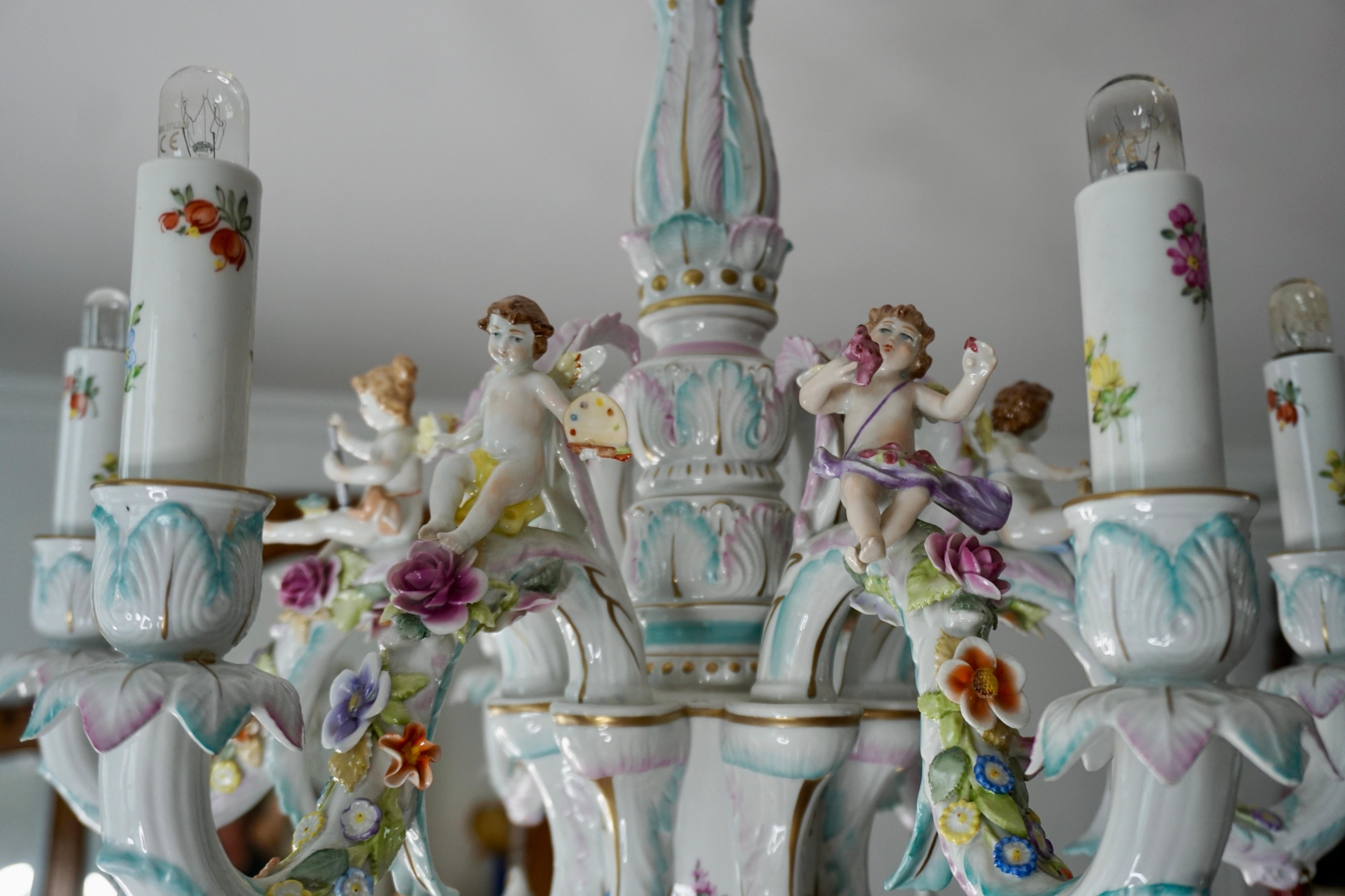 Porzellankronleuchter im Rokoko-Stil von Tettau Deutschland im Angebot 5