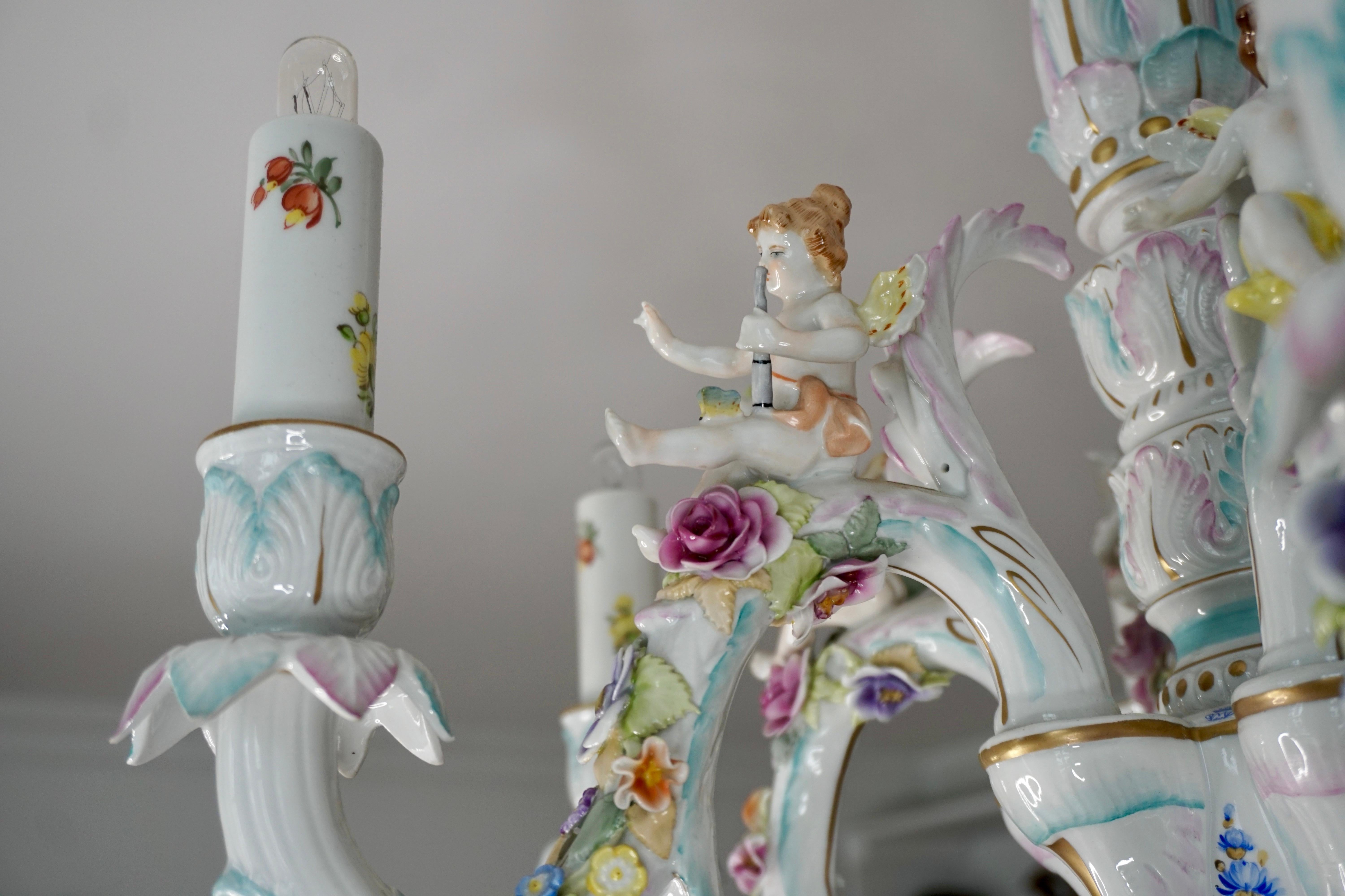 Porzellankronleuchter im Rokoko-Stil von Tettau Deutschland im Angebot 6