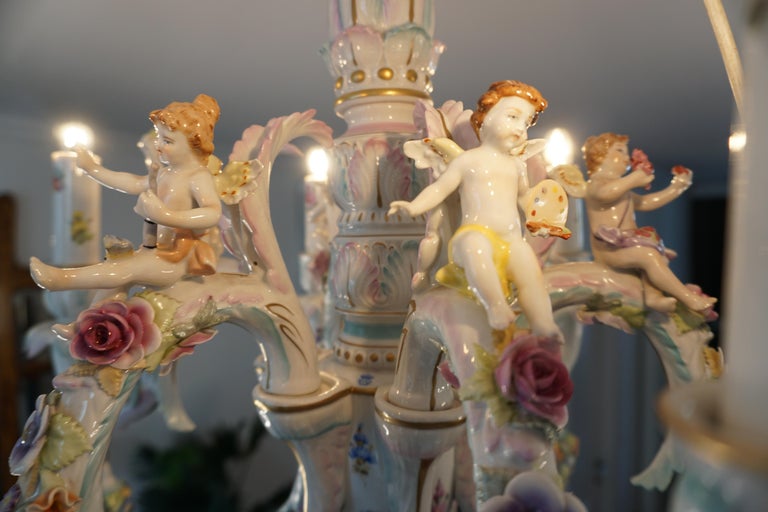 Rococo Style Porcelain Chandelier by Tettau Germany For Sale 10