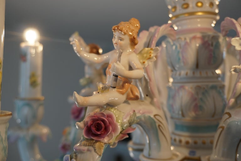 Rococo Style Porcelain Chandelier by Tettau Germany For Sale 11