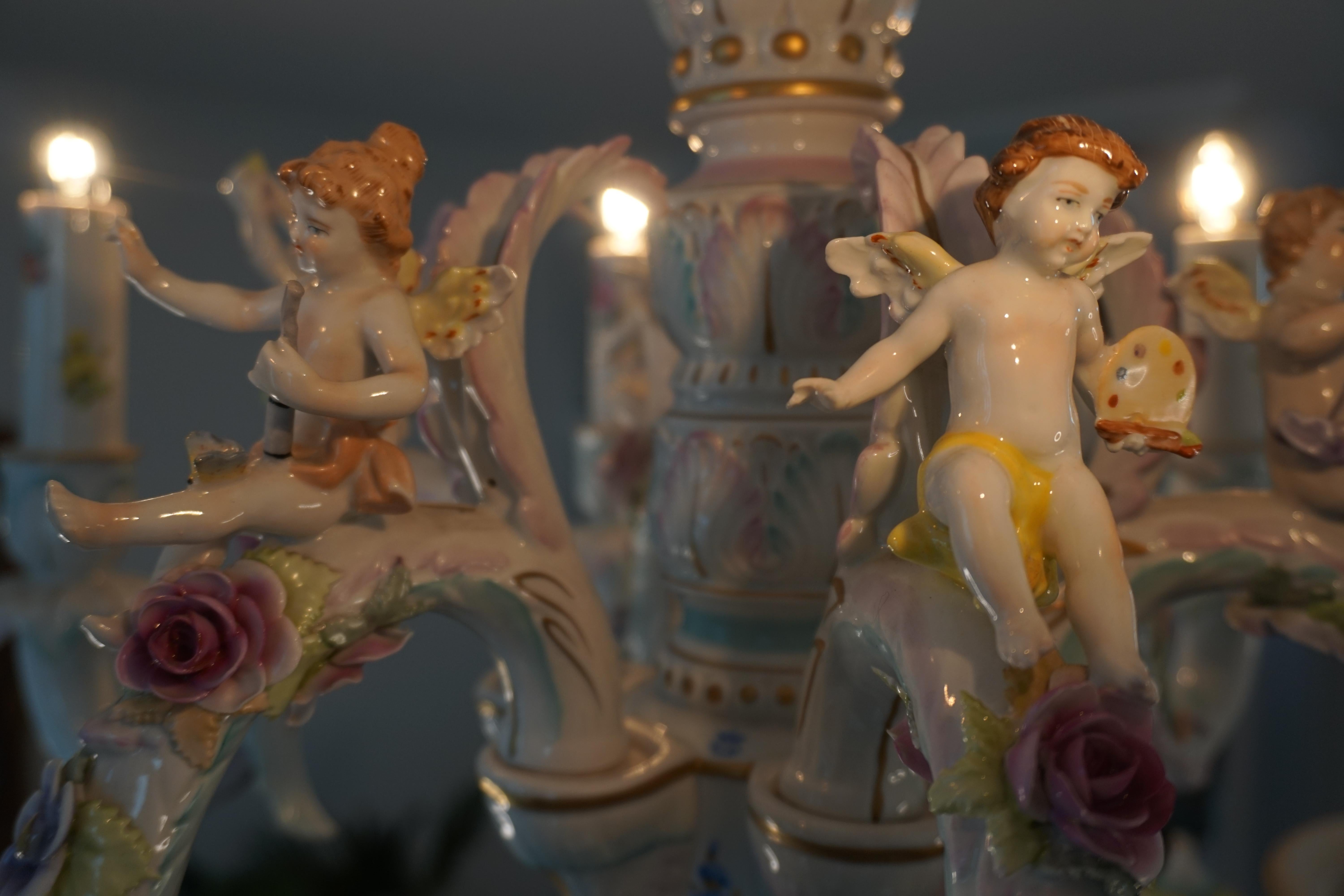 Porzellankronleuchter im Rokoko-Stil von Tettau Deutschland im Angebot 13