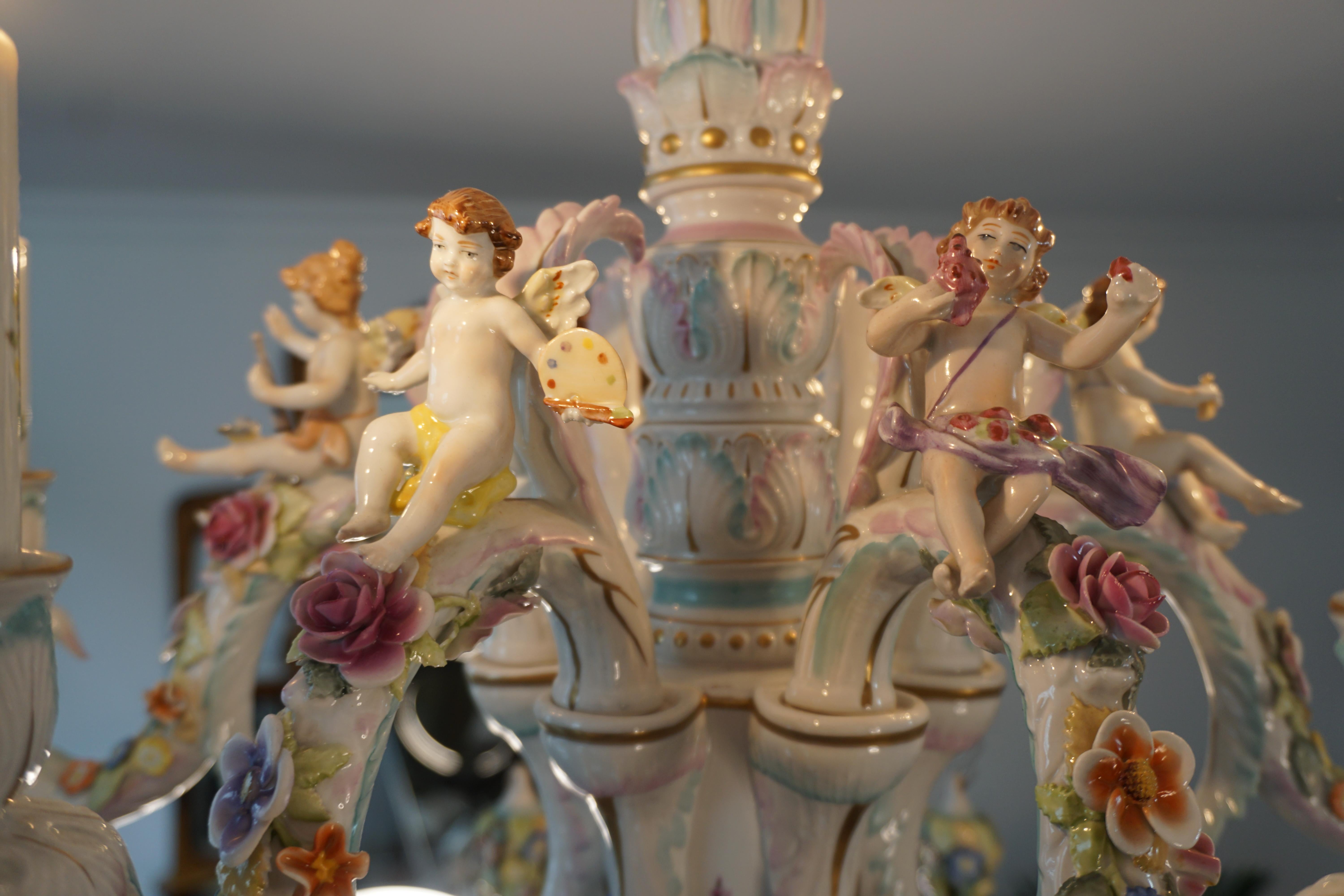Porzellankronleuchter im Rokoko-Stil von Tettau Deutschland im Angebot 14